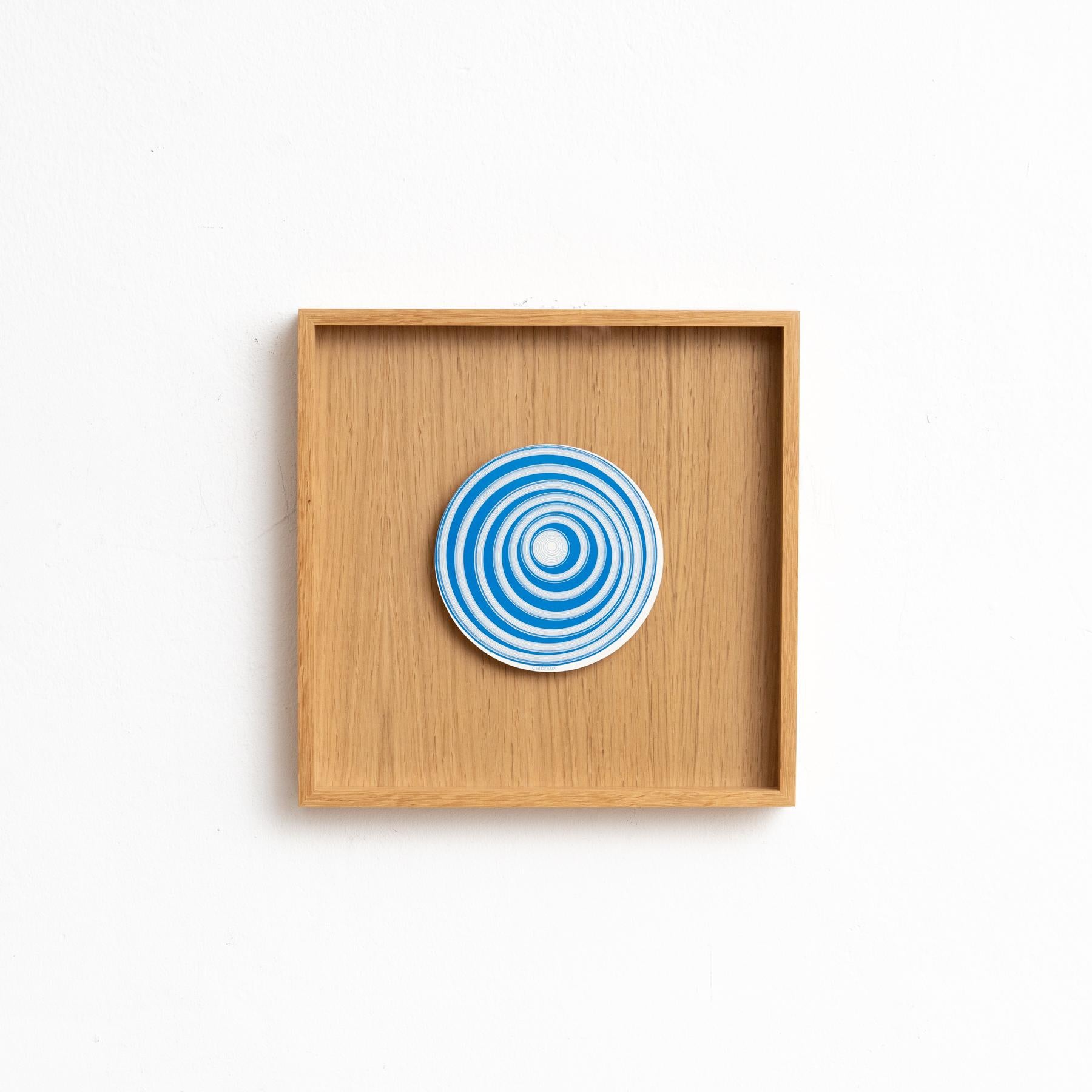Marcel Duchamp Framed Rotorelief.

Model Cerceaux in Blue and White

Edited by Walther König Series 133, Germany in 1987.

Framed Artwork in Wood.

In original condition, with minor wear consistent of age and use, preserving a beautiful