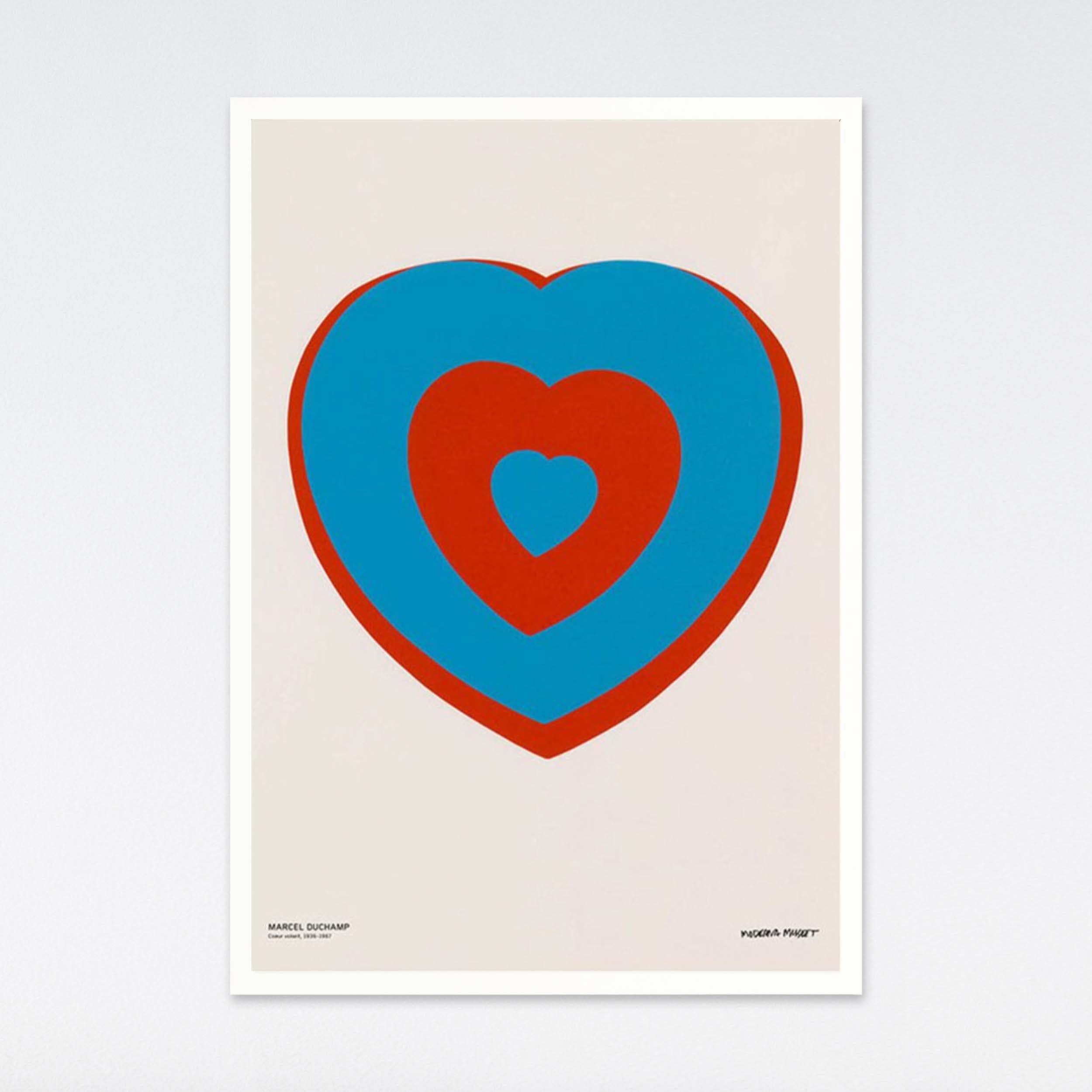 Coeur Volant (Fluttering Heart), Museum Poster Large Oversized Blue Red - Beige Abstract Print by Marcel Duchamp