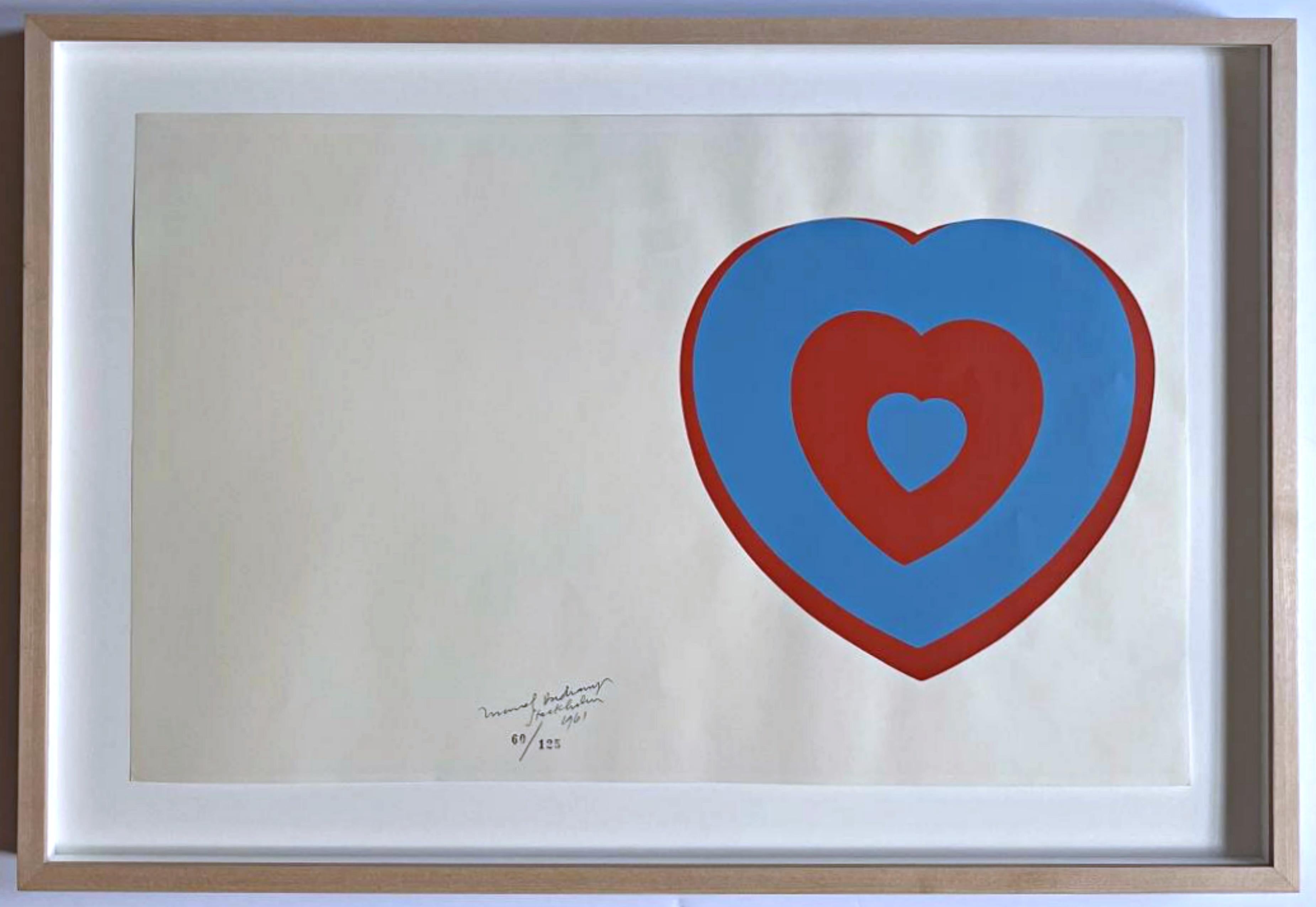 Marcel Duchamp Figurative Print -  Coeurs Volants (Fluttering Hearts) (Schwartz 446C) iconic hand signed edition 