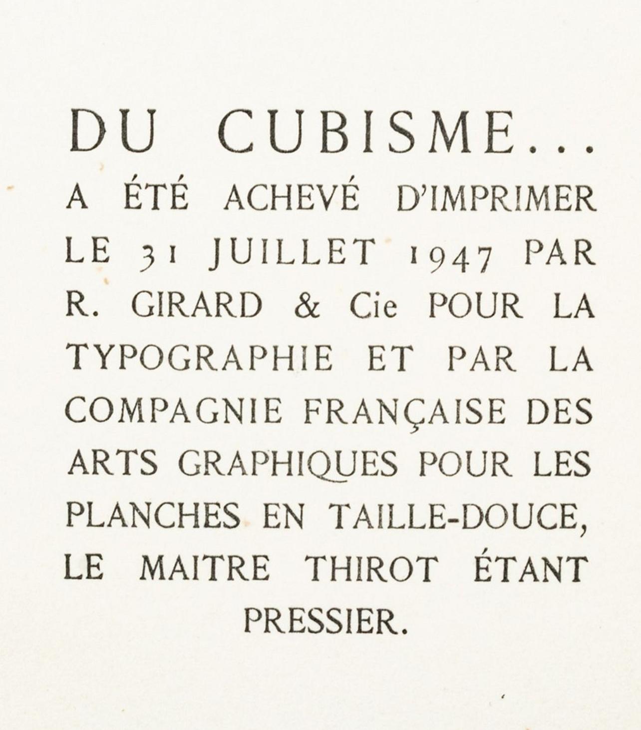Etching, Engraving, Drypoint on vélin du Lana Papiers Spéciaux pure rag paper. Unsigned and unnumbered, as issued. Good Condition. Notes: From the folio, Du Cubisme, 1947. Published by Compagnie Française des Arts Graphiques, Paris; printed by R.
