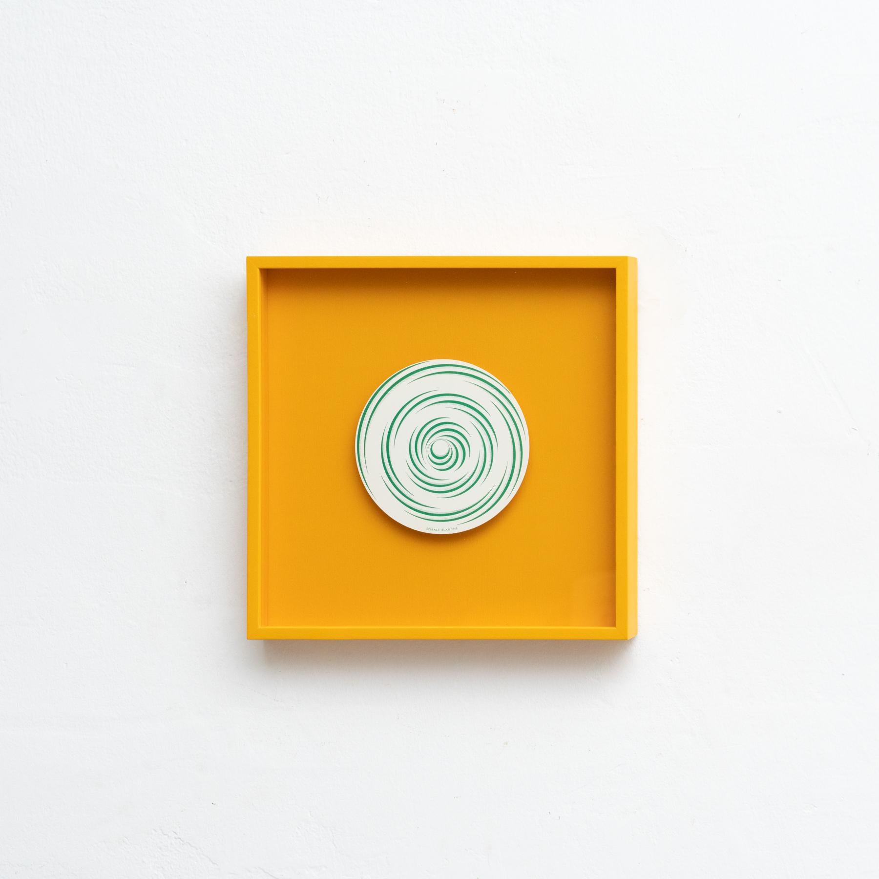Mid-Century Modern Marcel Duchamp Spirale Blanche Rotorelief Framed in Yellow, 1987 For Sale