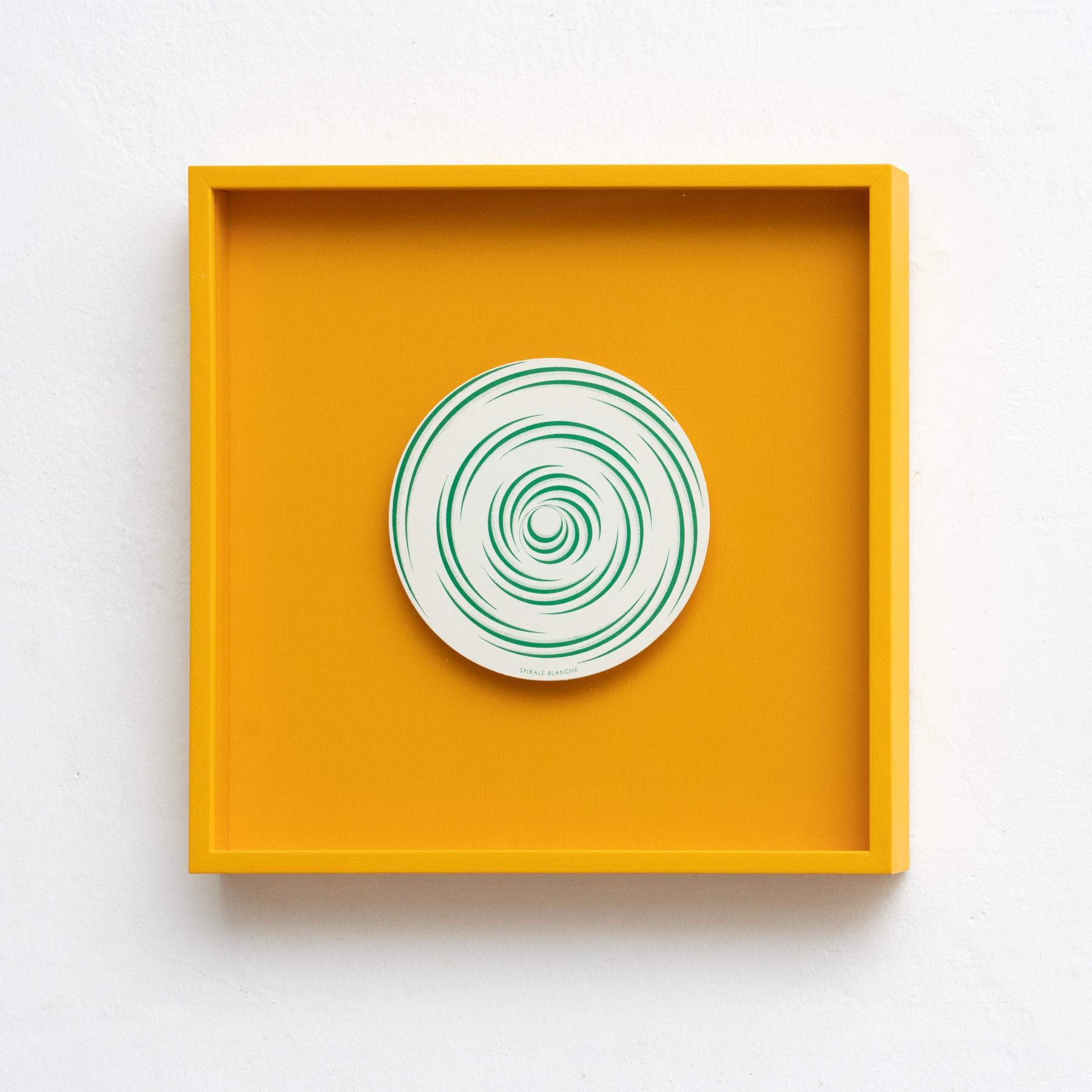 French Marcel Duchamp Spirale Blanche Rotorelief Framed in Yellow, 1987 For Sale