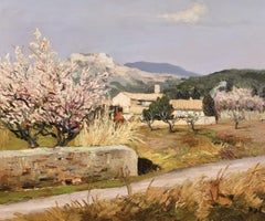 Amandiers en fleurs - Post Impressionist Landscape Oil Painting by Marcel Dyf