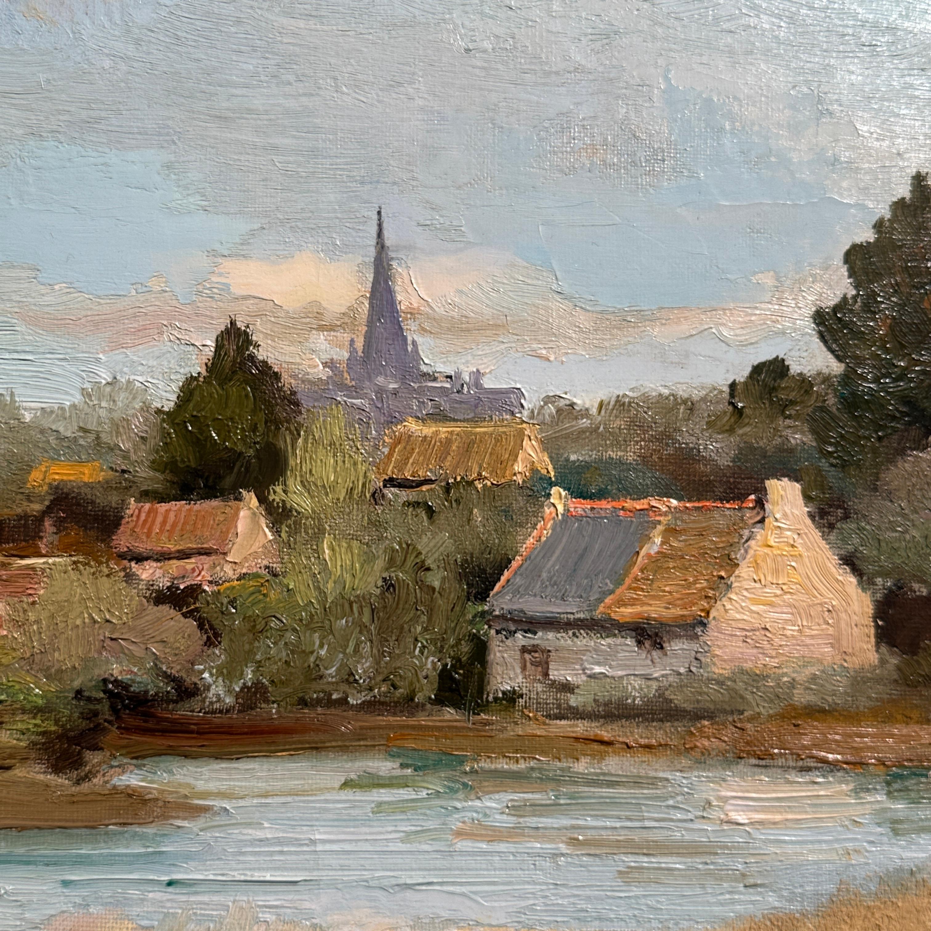 Bles et Maïs peinture impressionniste de paysage de Provence jaune maïs - Beige Landscape Painting par Marcel Dyf