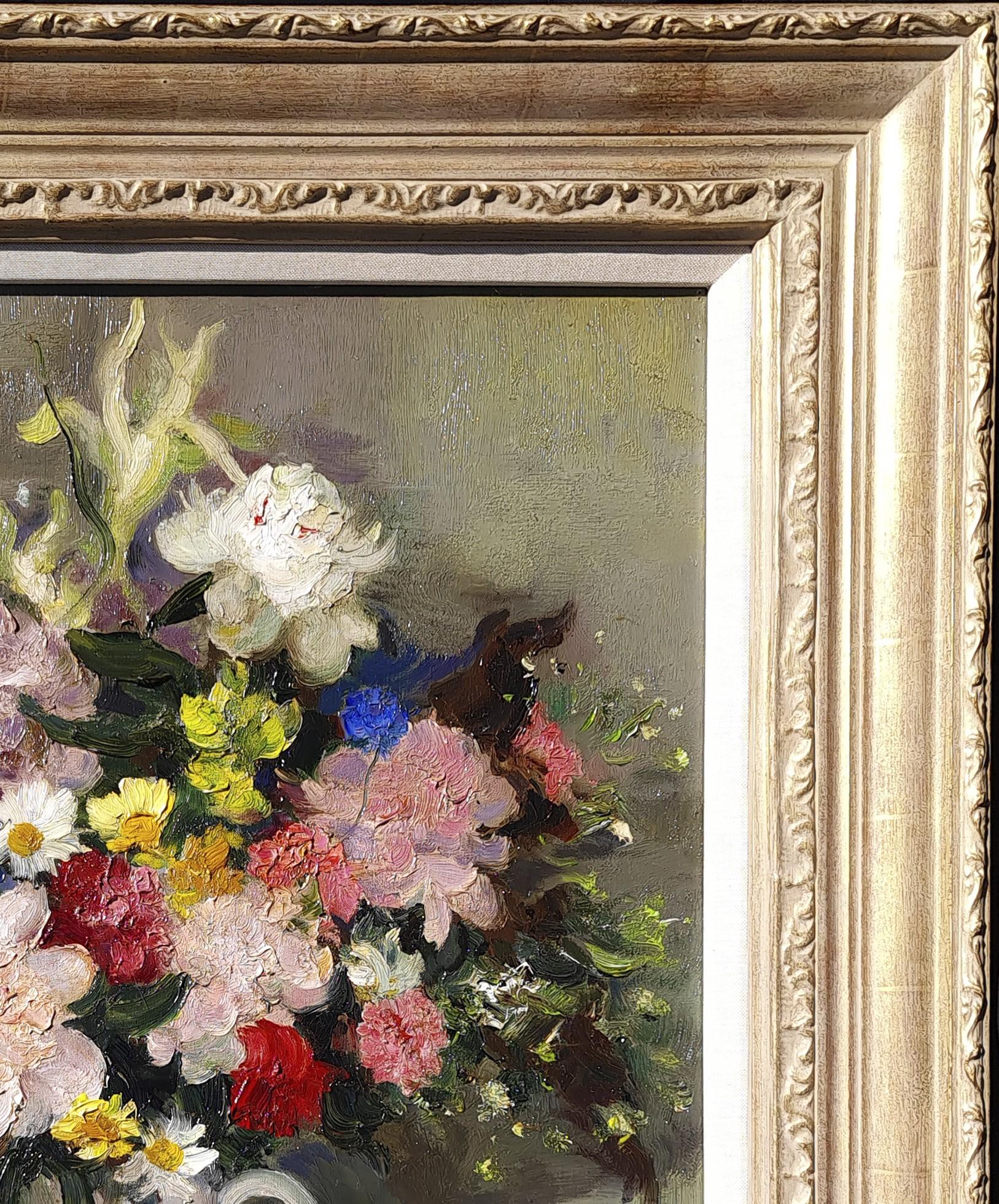 Bouquet De Fleurs - Brown Still-Life Painting by Marcel Dyf