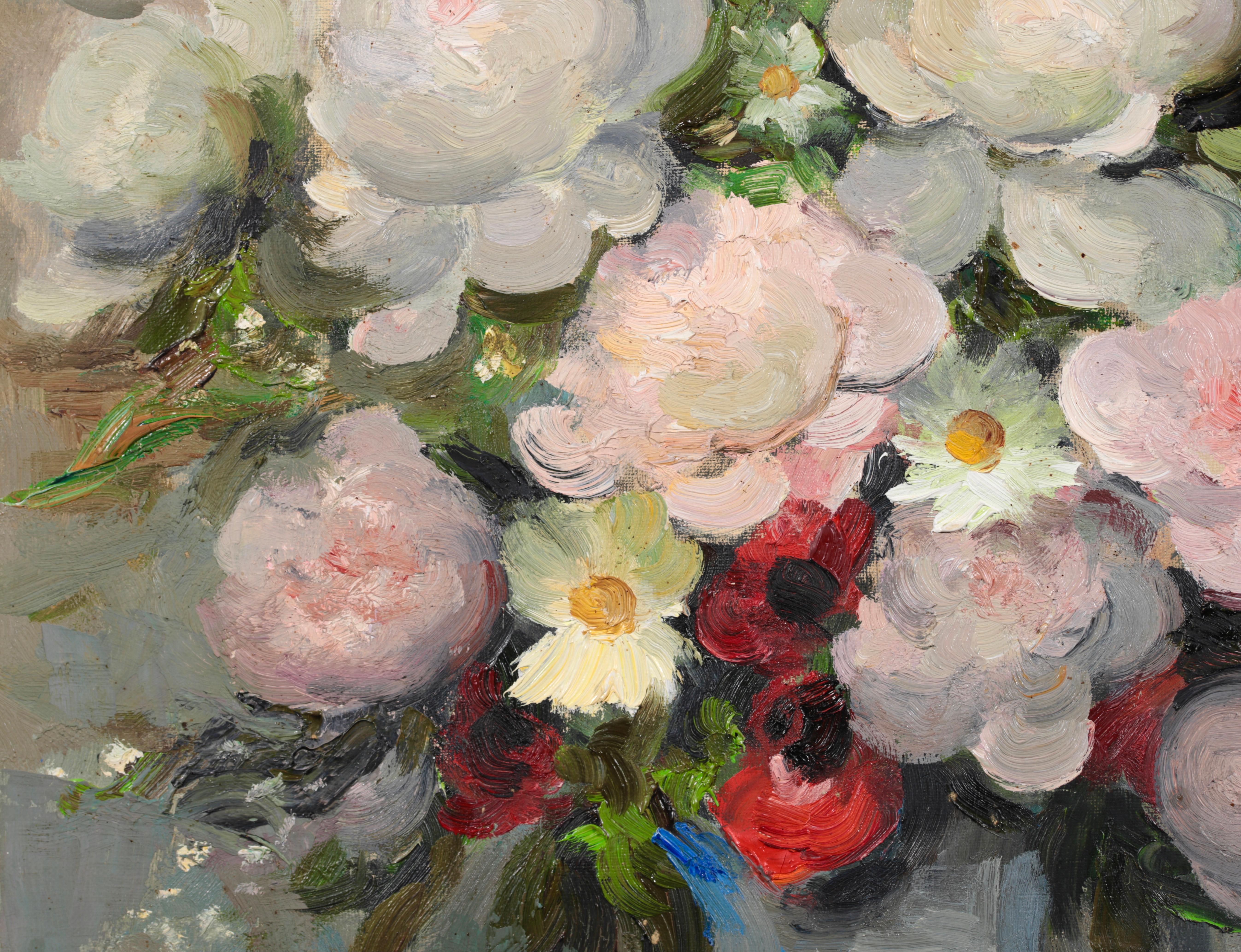 Bouquet de fleurs - Huile impressionniste, nature morte de fleurs par Marcel Dyf 9