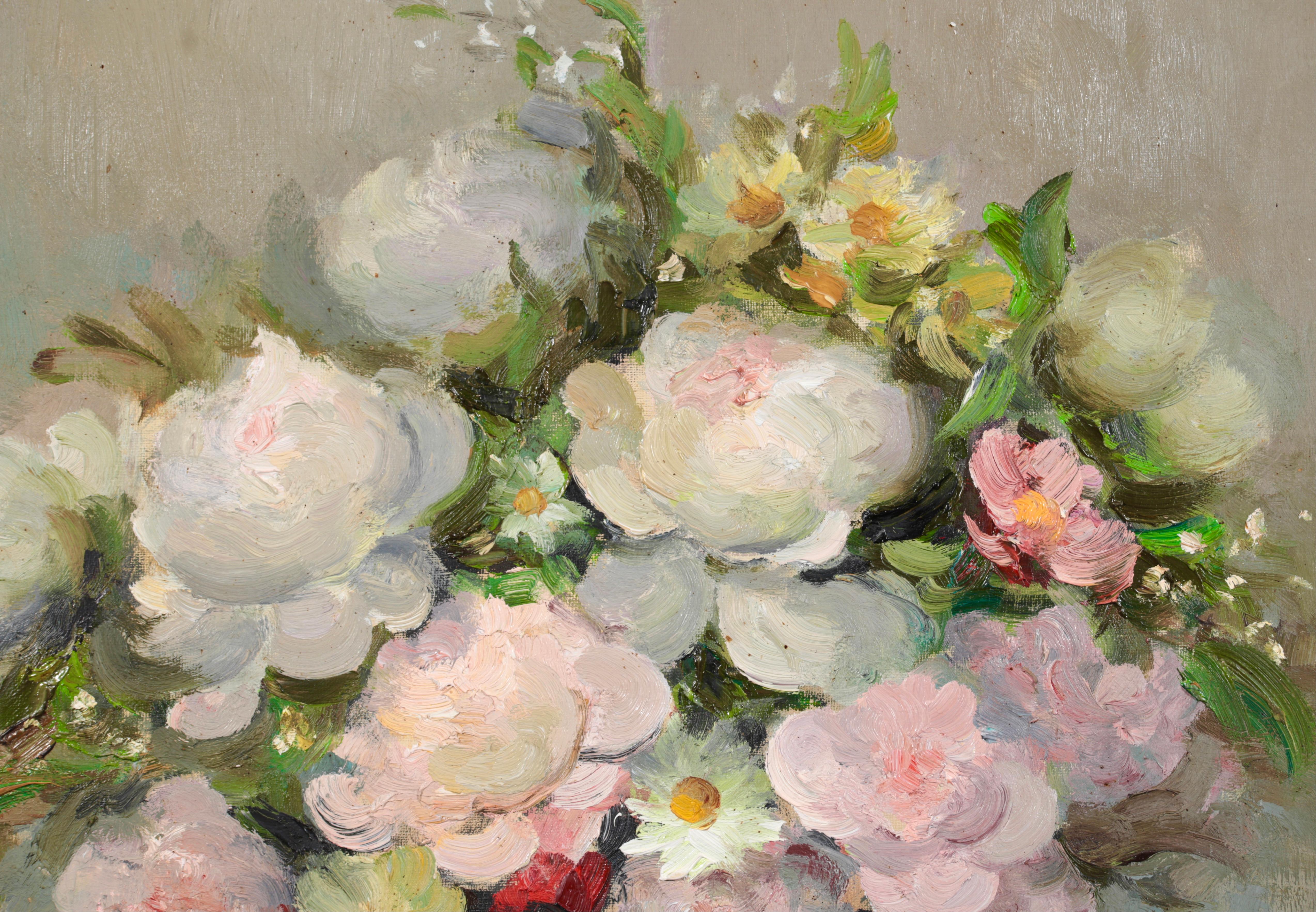 Bouquet de fleurs - Huile impressionniste, nature morte de fleurs par Marcel Dyf 1