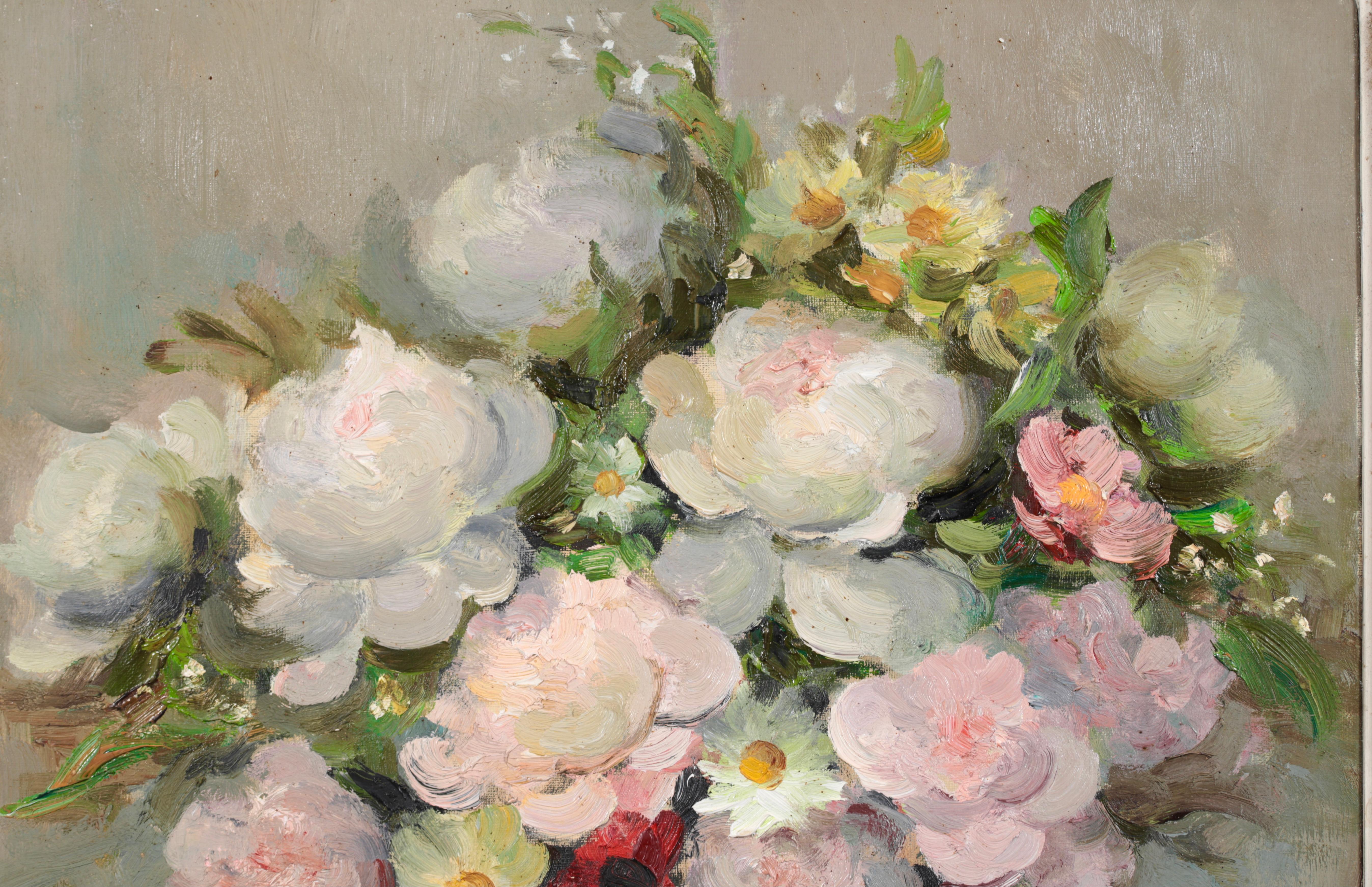 Bouquet de fleurs - Huile impressionniste, nature morte de fleurs par Marcel Dyf 2