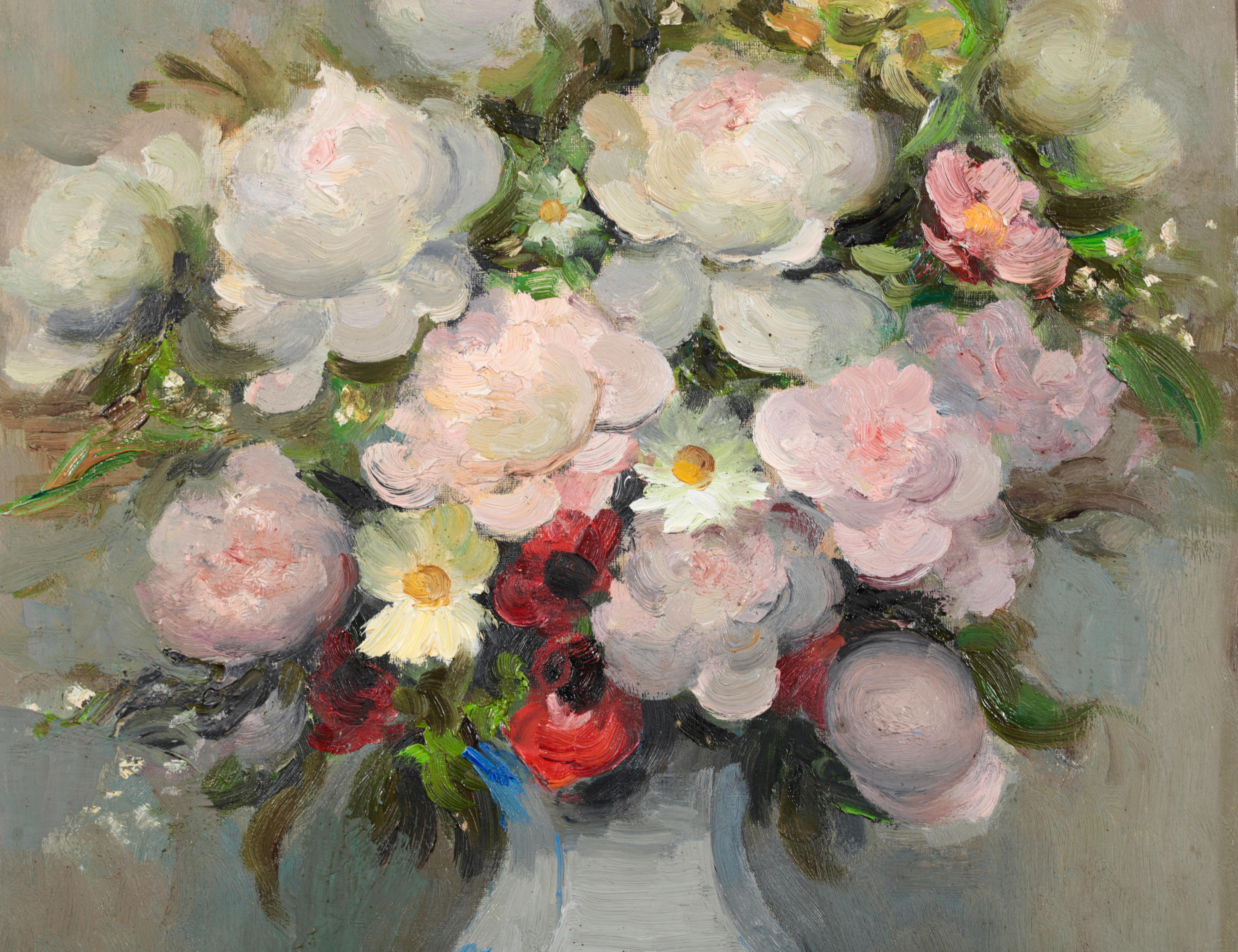 Bouquet de fleurs - Huile impressionniste, nature morte de fleurs par Marcel Dyf 3