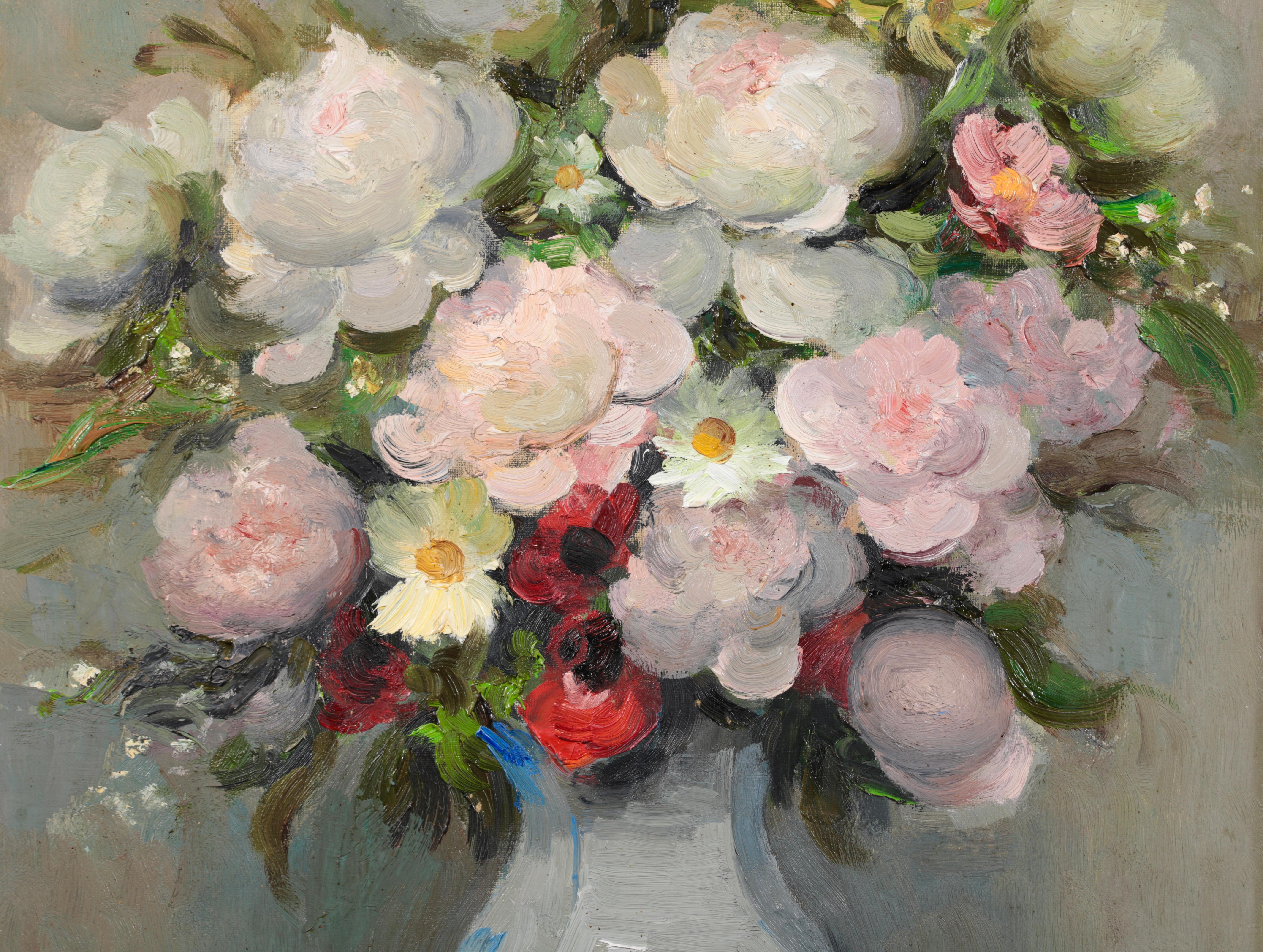 Bouquet de fleurs - Huile impressionniste, nature morte de fleurs par Marcel Dyf 4
