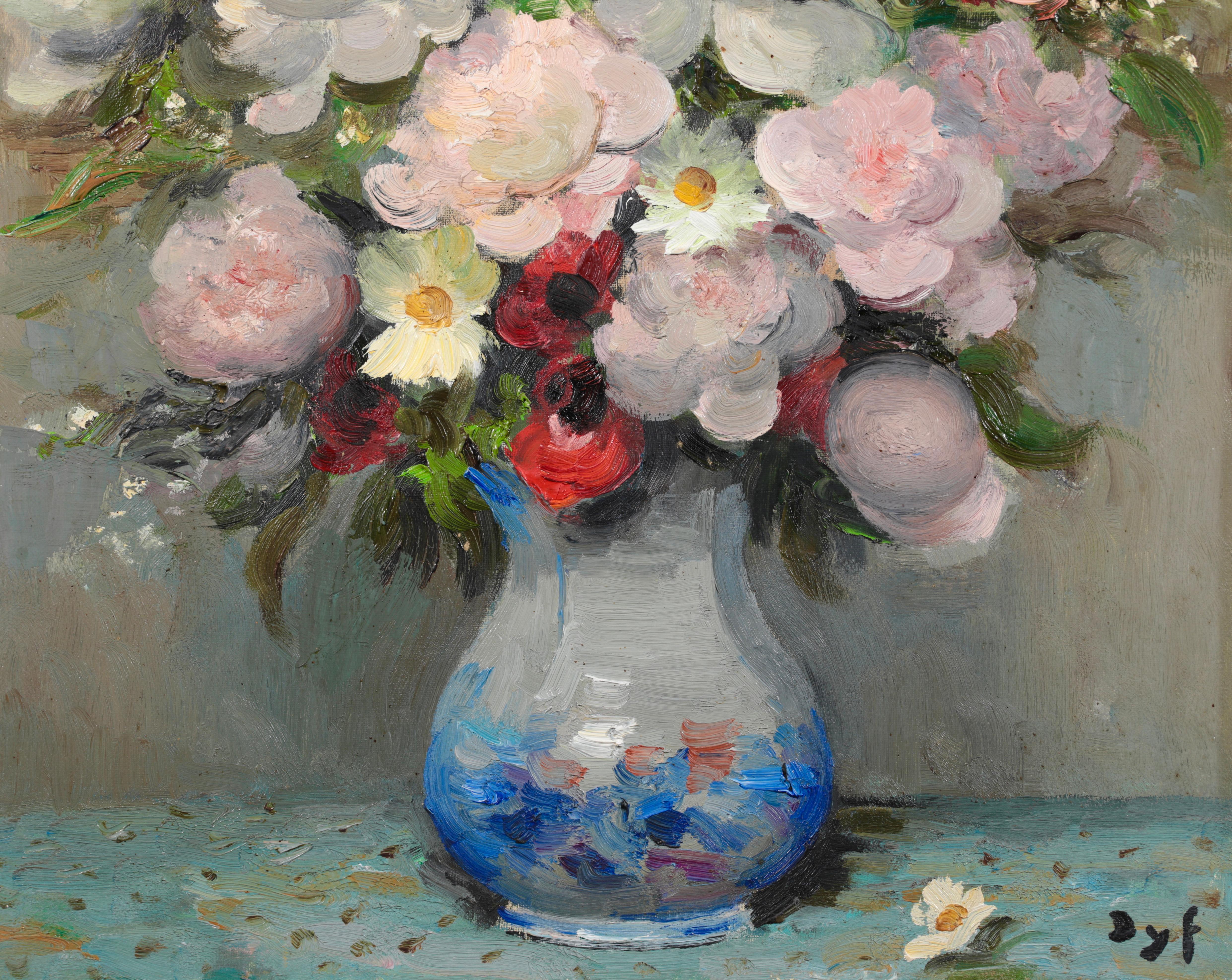 Bouquet de fleurs - Huile impressionniste, nature morte de fleurs par Marcel Dyf 5
