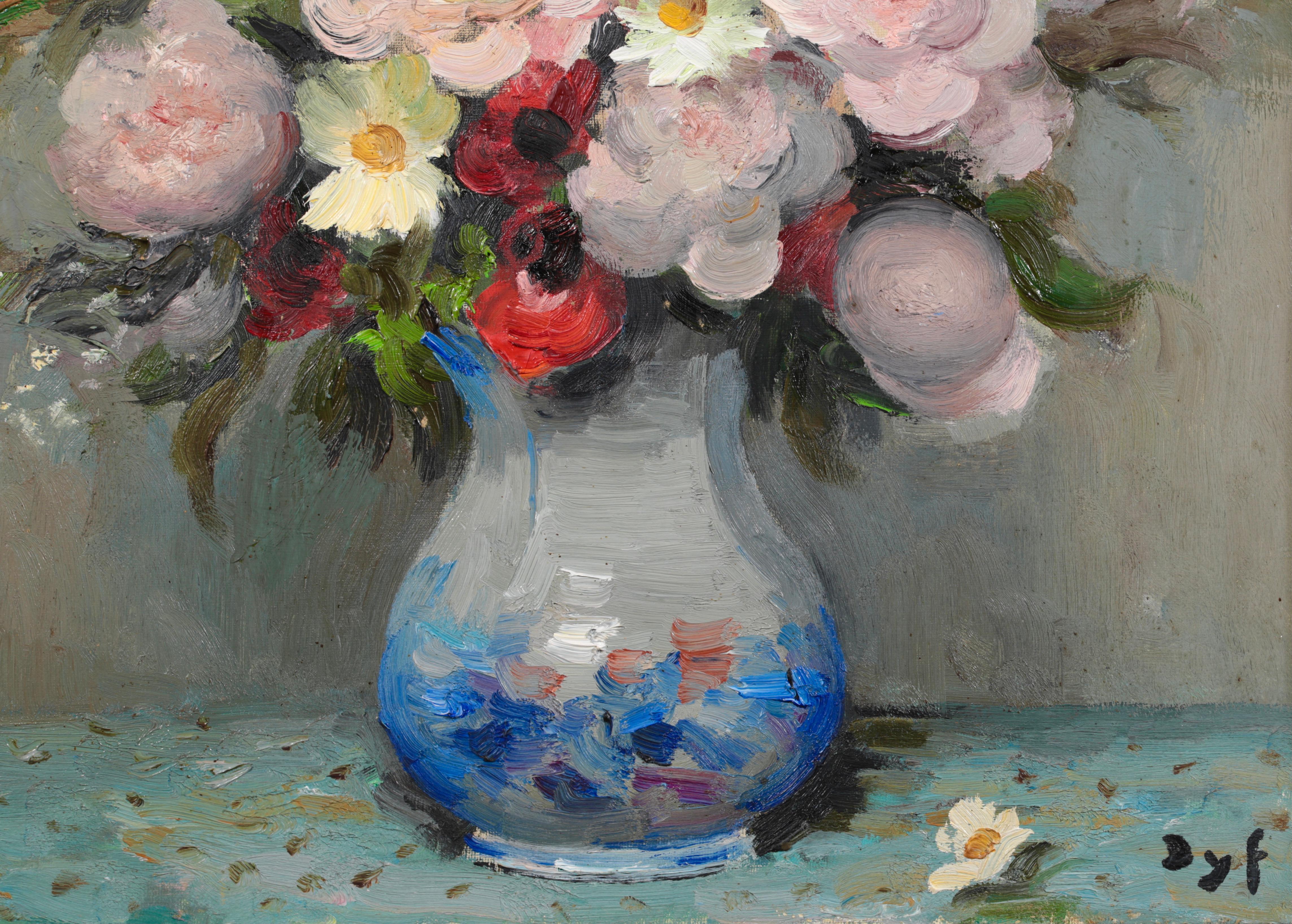 Bouquet de fleurs - Huile impressionniste, nature morte de fleurs par Marcel Dyf 6