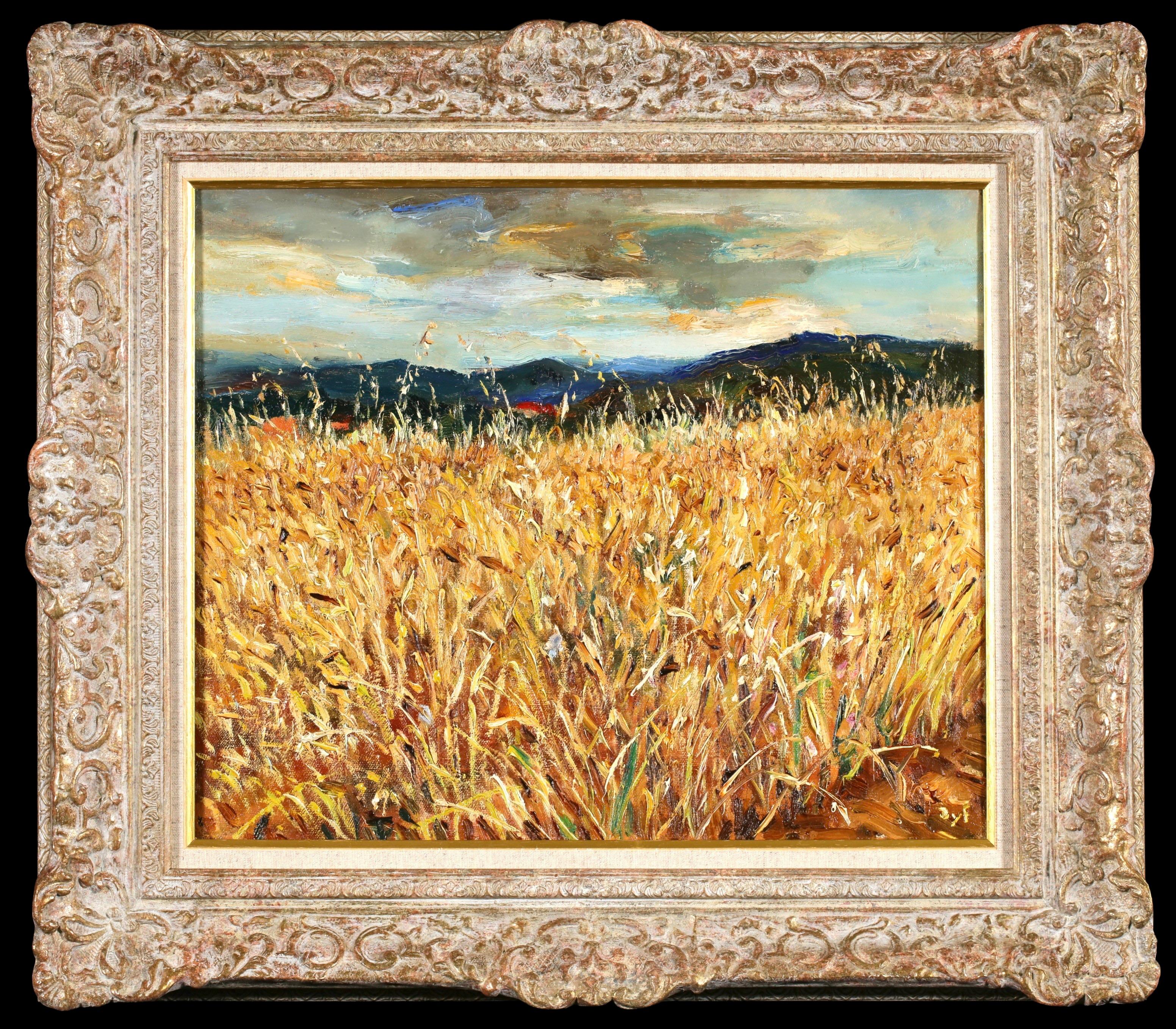 Signed oil on canvas landscape circa 1960 by French post impressionist painter Marcel Dyf. The work depicts a golden wheat field, contrasted against dark hills in the distance.

Signature:
Signed lower right

Dimensions:
Framed: 21"x24" 
Unframed: