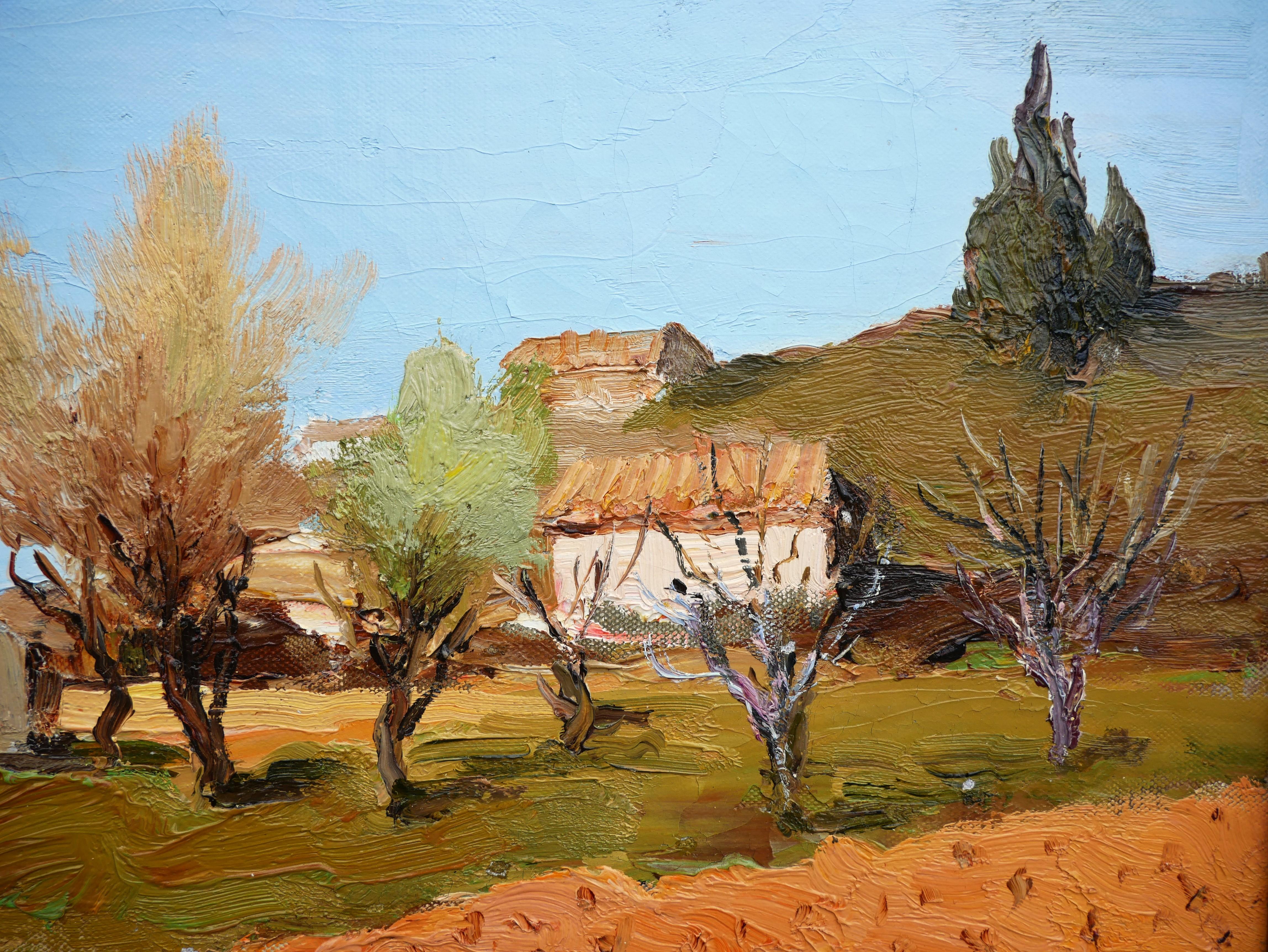 Chemin de la Colline Pastel Impressionniste St. Tropez France Peinture de paysage - Impressionnisme Painting par Marcel Dyf