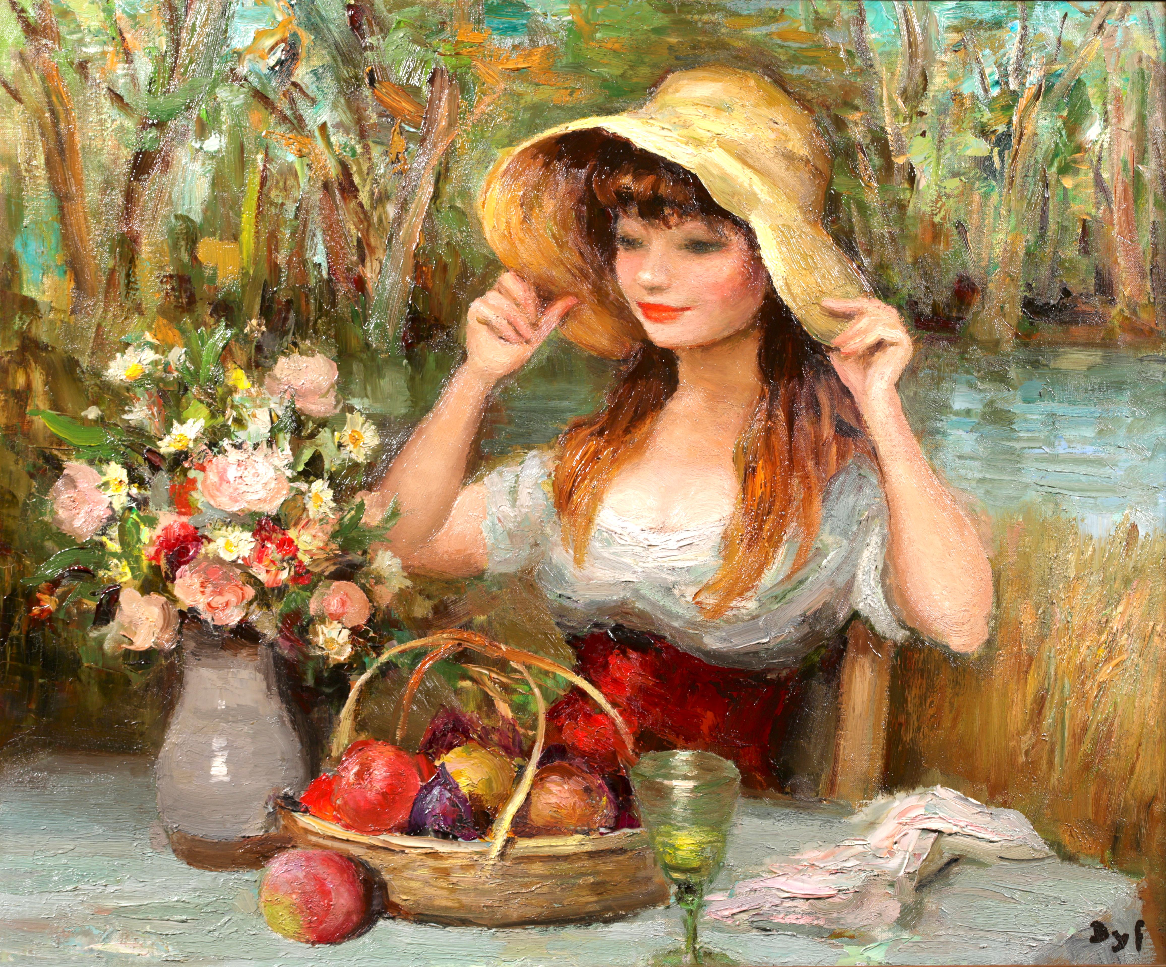 Claudine à la capeline - Ritratto ad olio post impressionista di Marcel Dyf 1