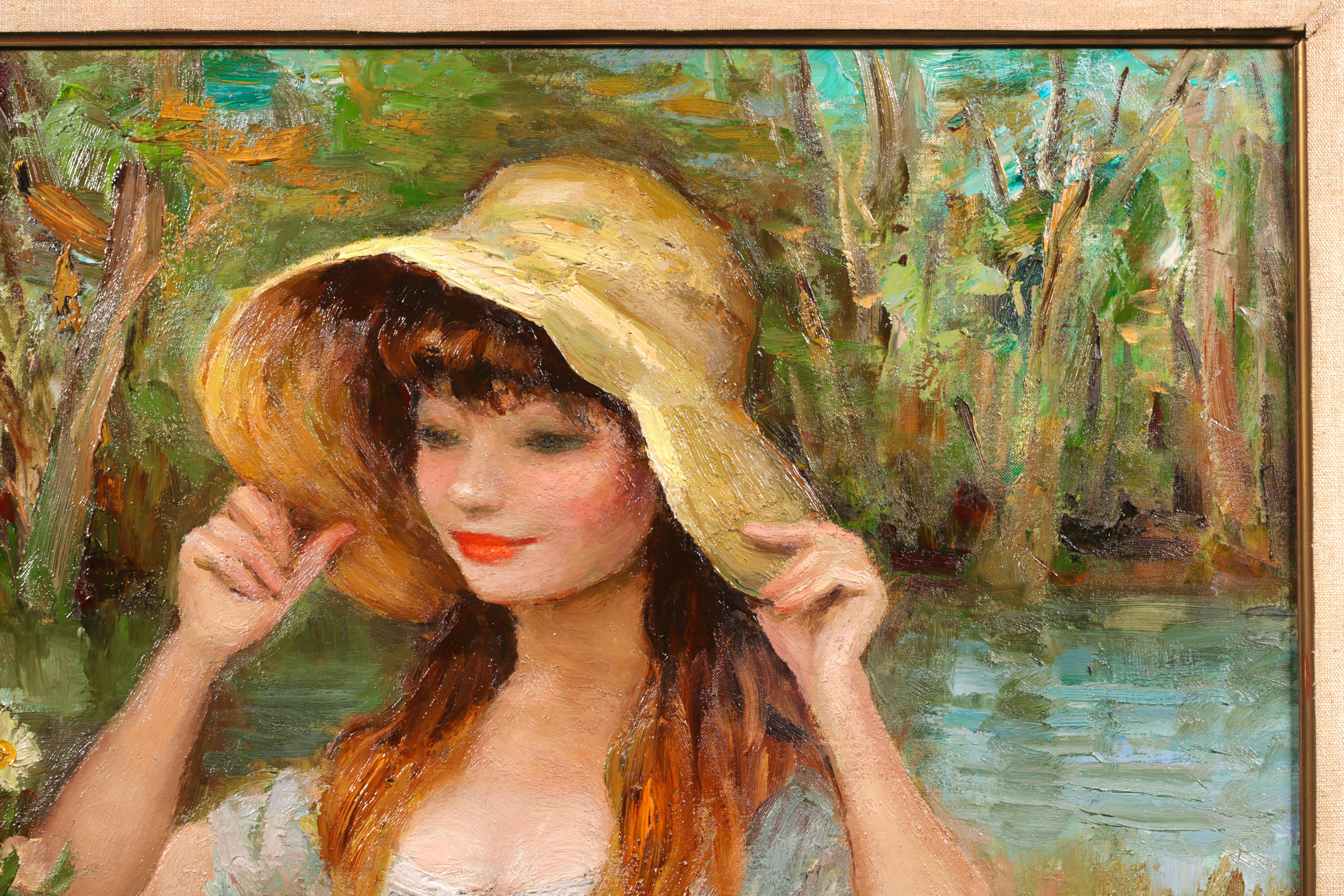 Claudine à la capeline - Ritratto ad olio post impressionista di Marcel Dyf 2