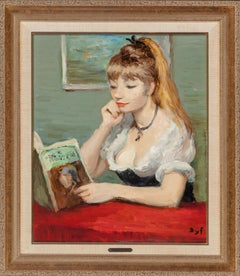 Vintage "Claudine à la lecture" Oil on Canvas 21 3/4 x 18  rare Claudine girl book