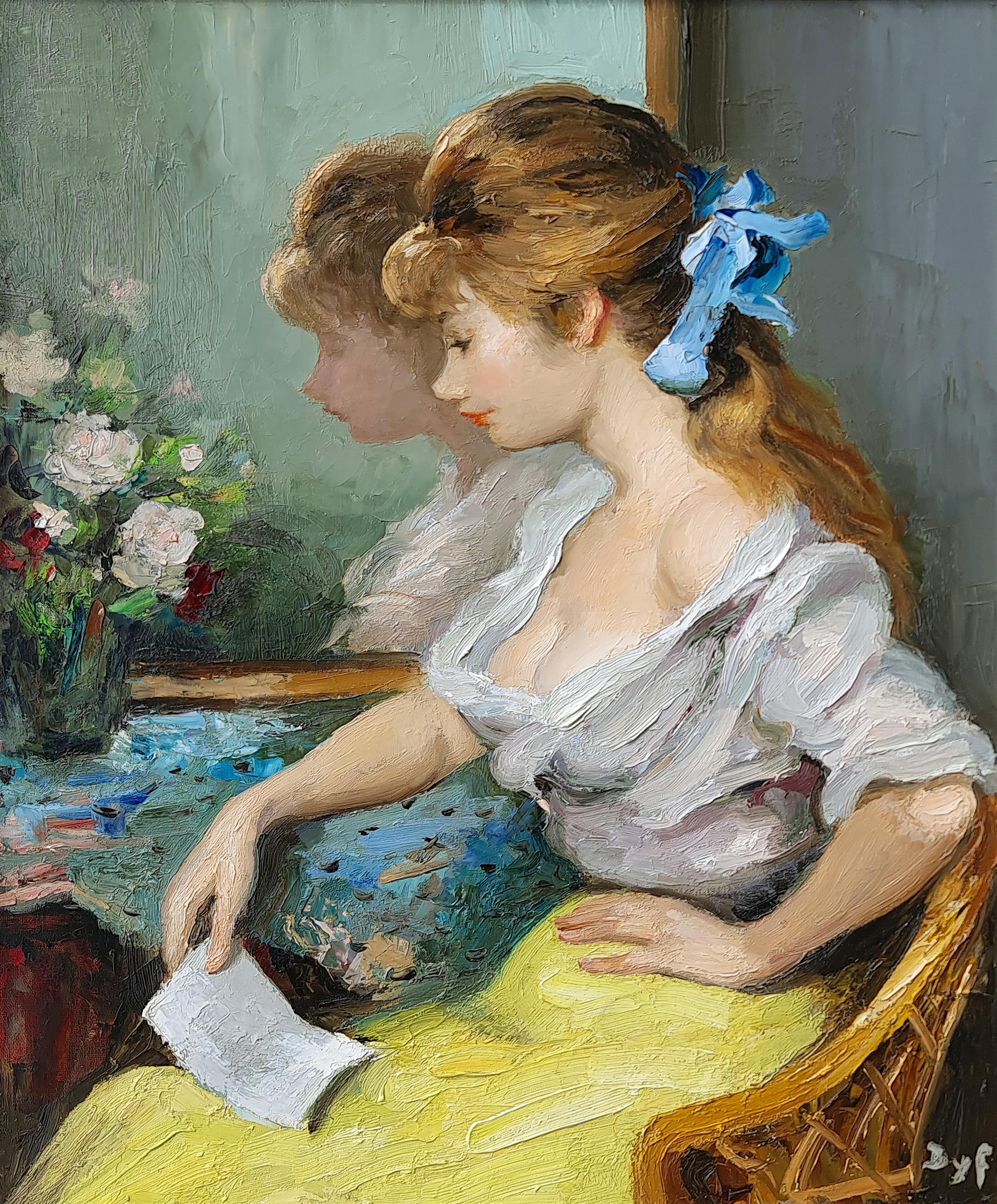Claudine Avec Lettre - Painting de Marcel Dyf
