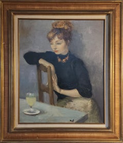 "Claudine" Marcel Dyf, Impressionist Painter, Female Portrait, French, Interior