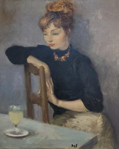 "Claudine" Marcel Dyf, Impressionist Painter, Female Portrait, French, Interior