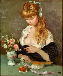 "Claudine With Flowers" Oil on Canvas 21 1/2 x 18