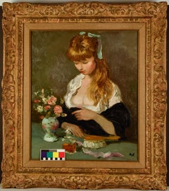 "Claudine With Flowers" Oil on Canvas 21 1/2 x 18