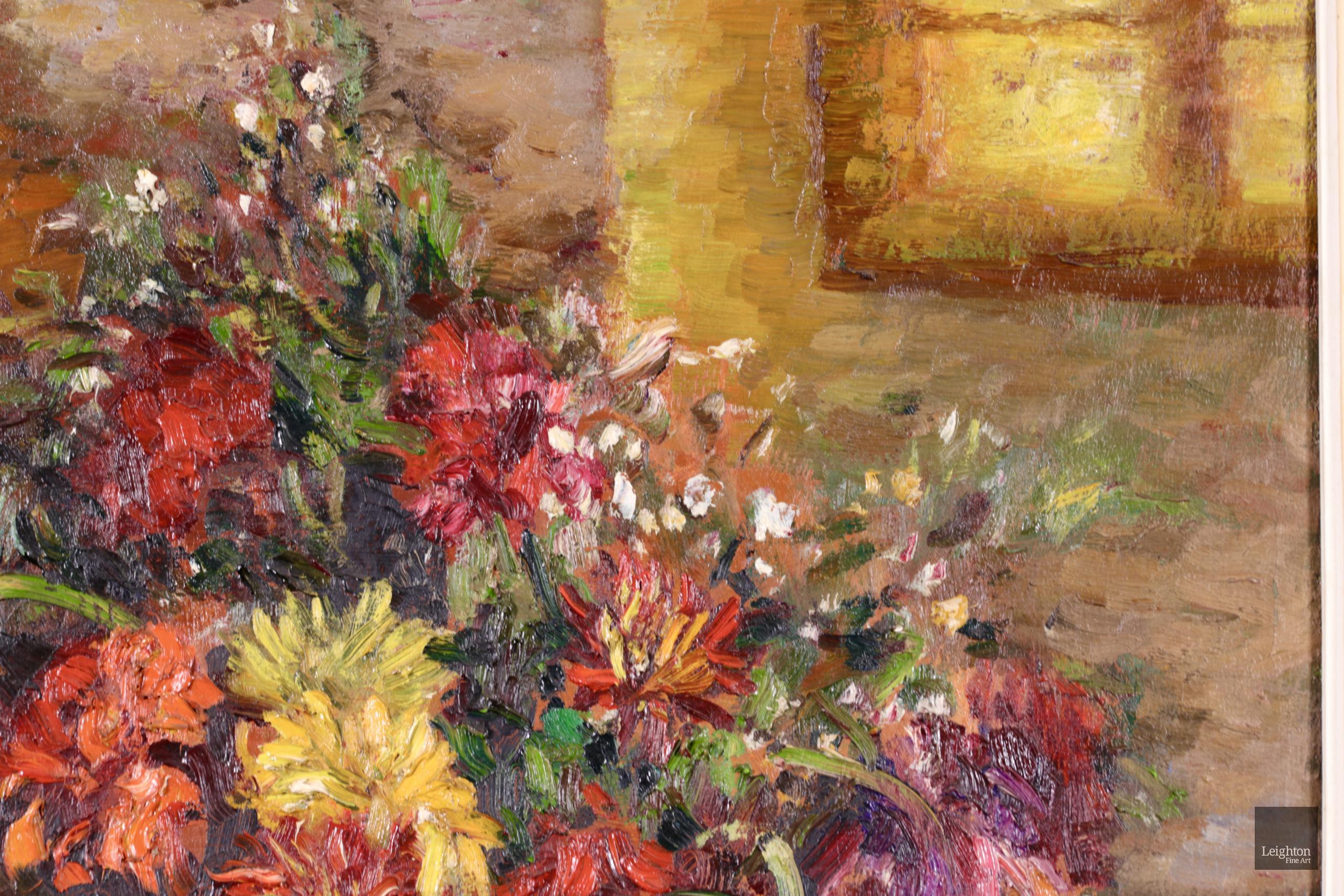 Dahlien in einem Krug - Postimpressionistisches Ölgemälde, Stillleben-Blumen von Marcel Dyf 3