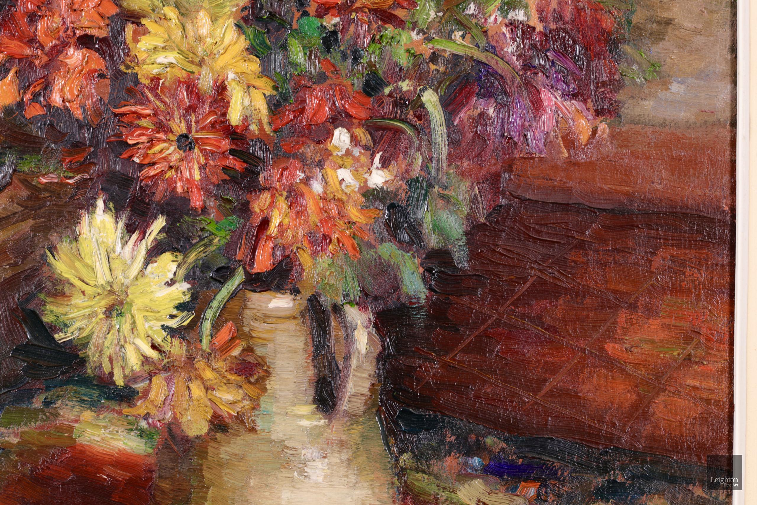 Dahlien in einem Krug - Postimpressionistisches Ölgemälde, Stillleben-Blumen von Marcel Dyf 4