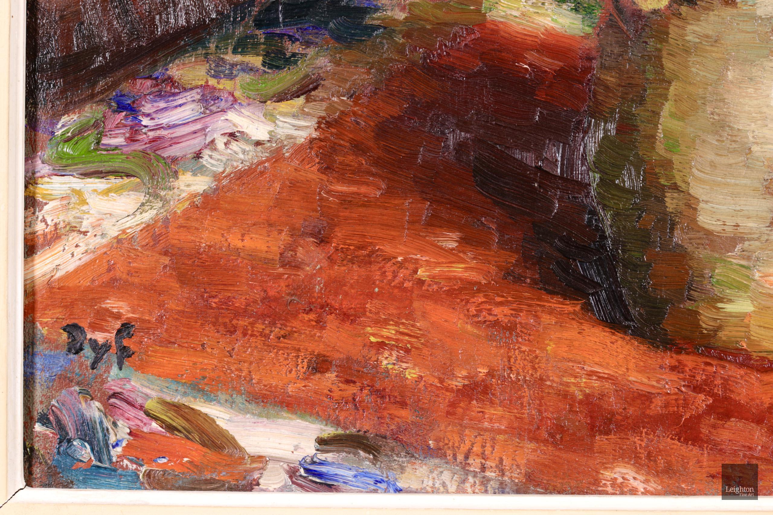 Dahlien in einem Krug - Postimpressionistisches Ölgemälde, Stillleben-Blumen von Marcel Dyf 7
