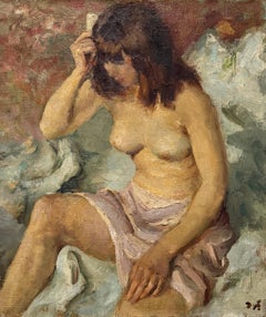 MARCEL DYF Femme à sa Toilette, Modern Oil Painting, Framed, Mid-20th Century
