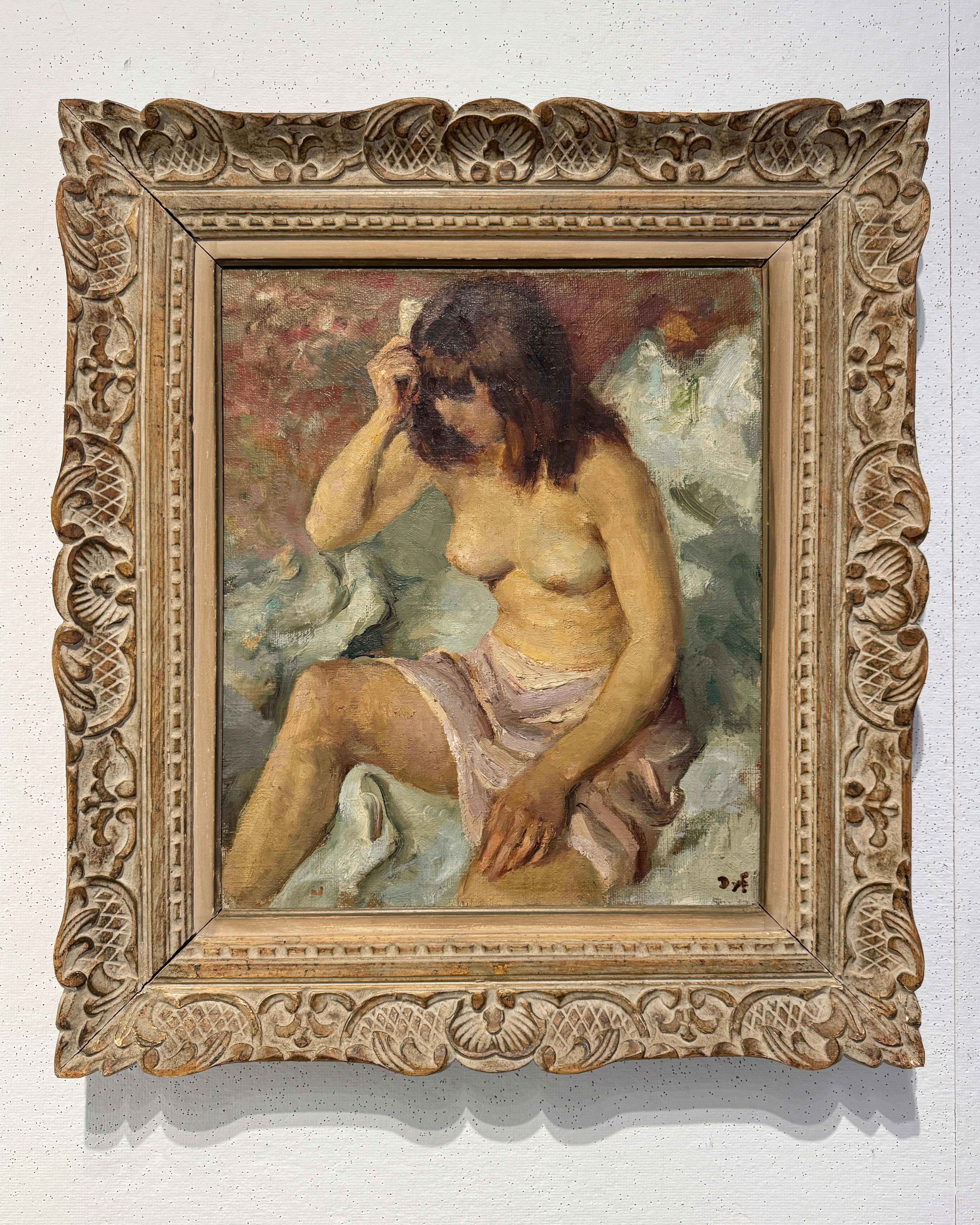 Figurative Painting Marcel Dyf - Femme à sa toilette