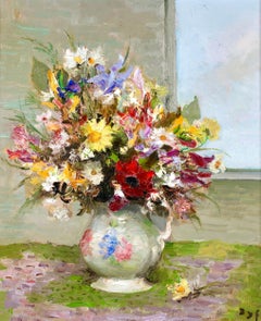 Fleurs a la fenetre - Bodegón postimpresionista Flores Óleo de Marcel Dyf