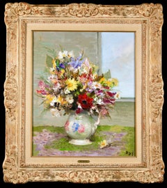 Fleurs a la fenetre - Post Impressionist Still Life Flowers Oil by Marcel Dyf