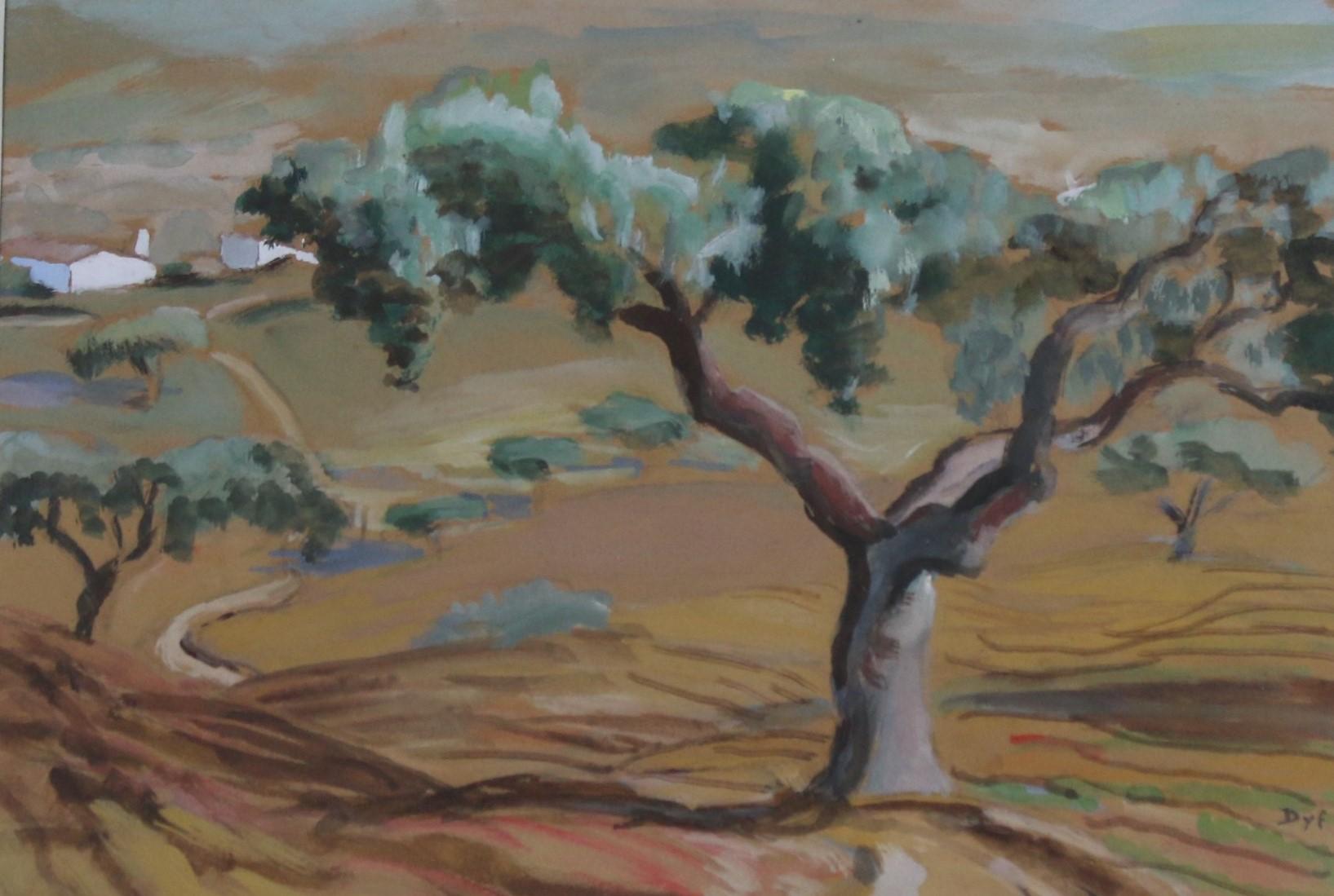 French olive groves landscape - Painting by Marcel Dyf