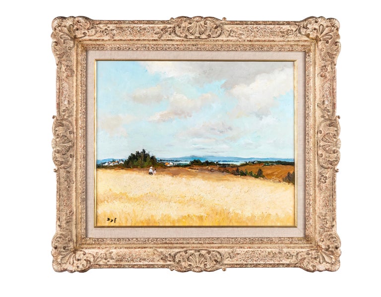 Marcel Dyf Figurative Painting - 'Golden Fields' French Impressionist Country Landscape painting with figures