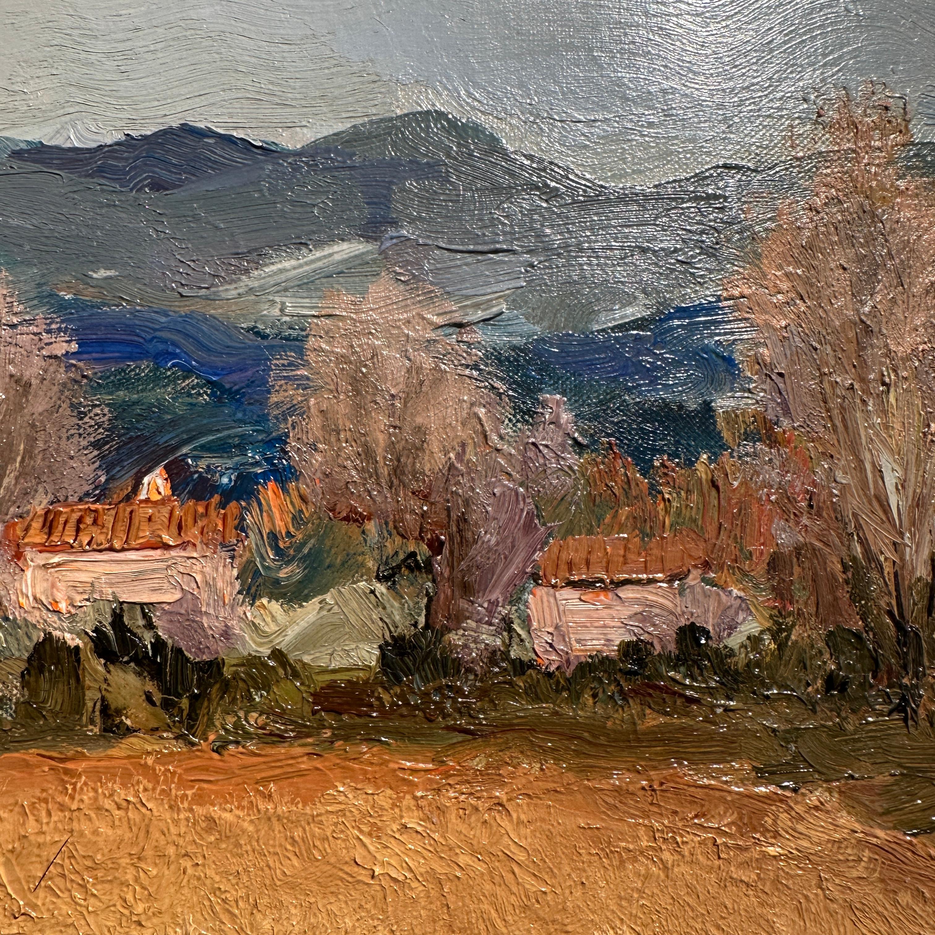 The Golden Hues of Provence von Marcel Dyf lässt den Betrachter in die sonnenüberflutete Landschaft Südfrankreichs eintauchen, die er wahrscheinlich in der von Dyf so oft gefeierten Region en plein air gemalt hat. Die Komposition wird durch schlanke