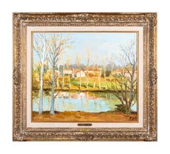 'la Riviere' Impressionist painting of the south of France, fields, trees, river