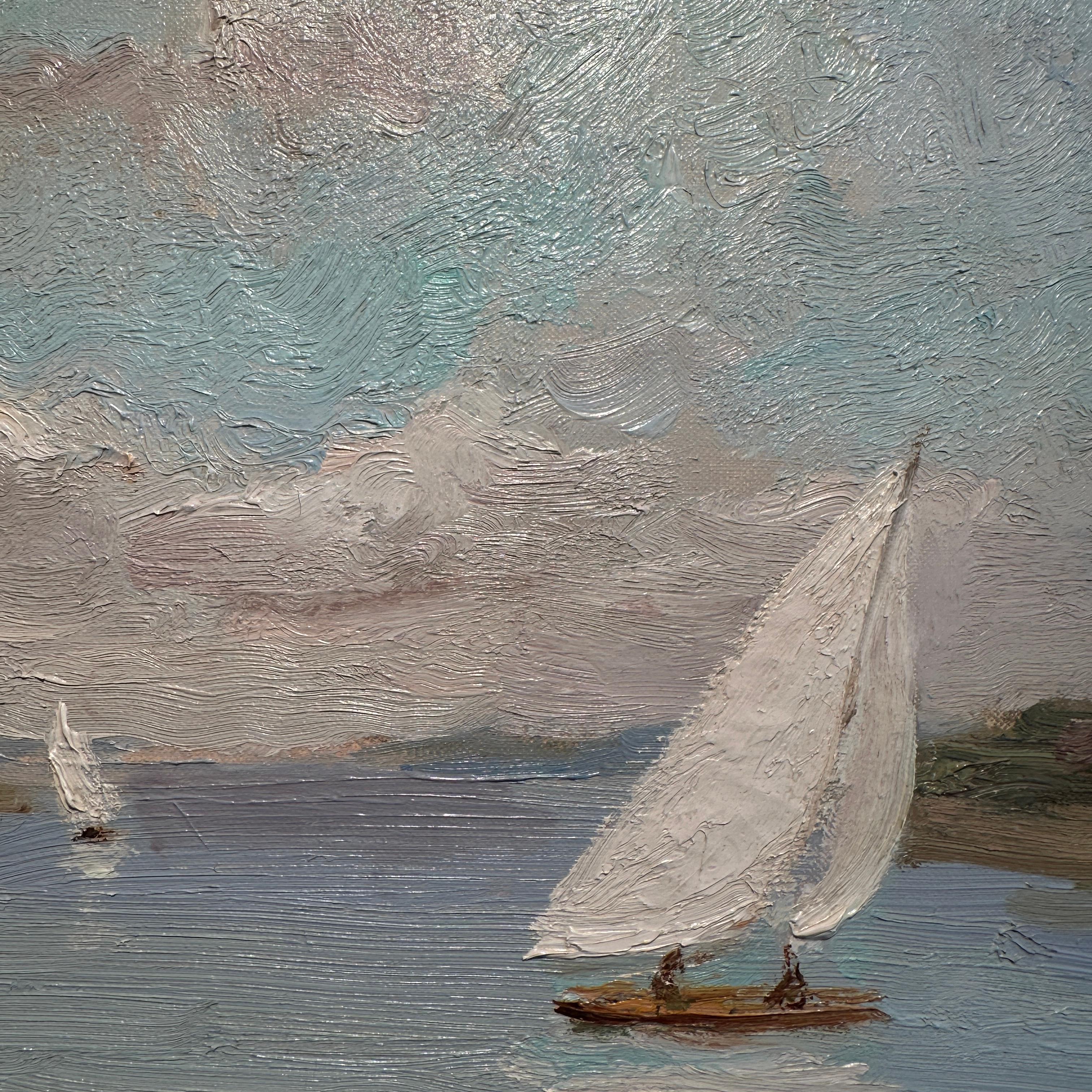 la Siene, Bougival Impressionistische Landschaft Frankreich, Figuren, Boote Seewasser im Angebot 5