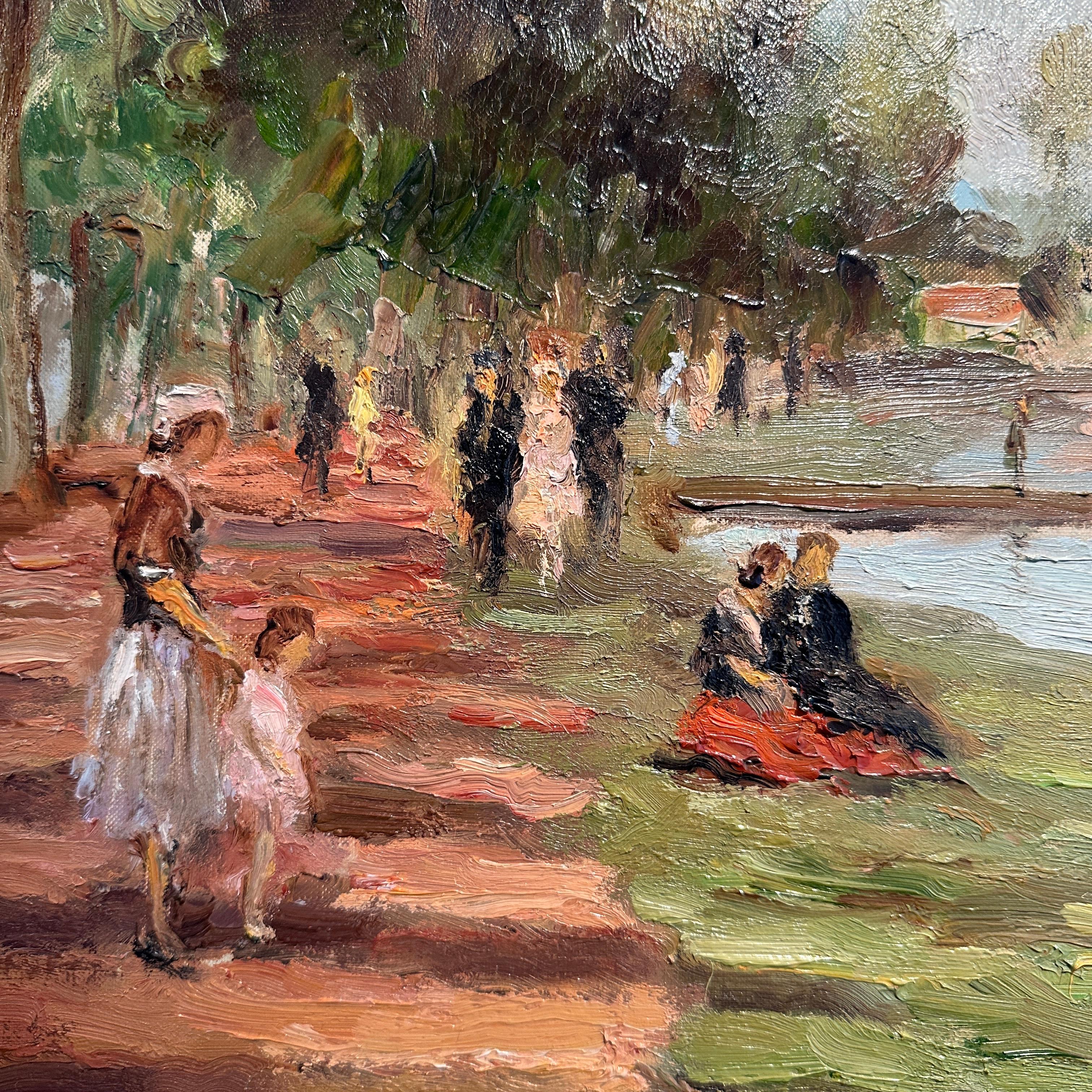 la Siene, Bougival Impressionistische Landschaft Frankreich, Figuren, Boote Seewasser im Angebot 2