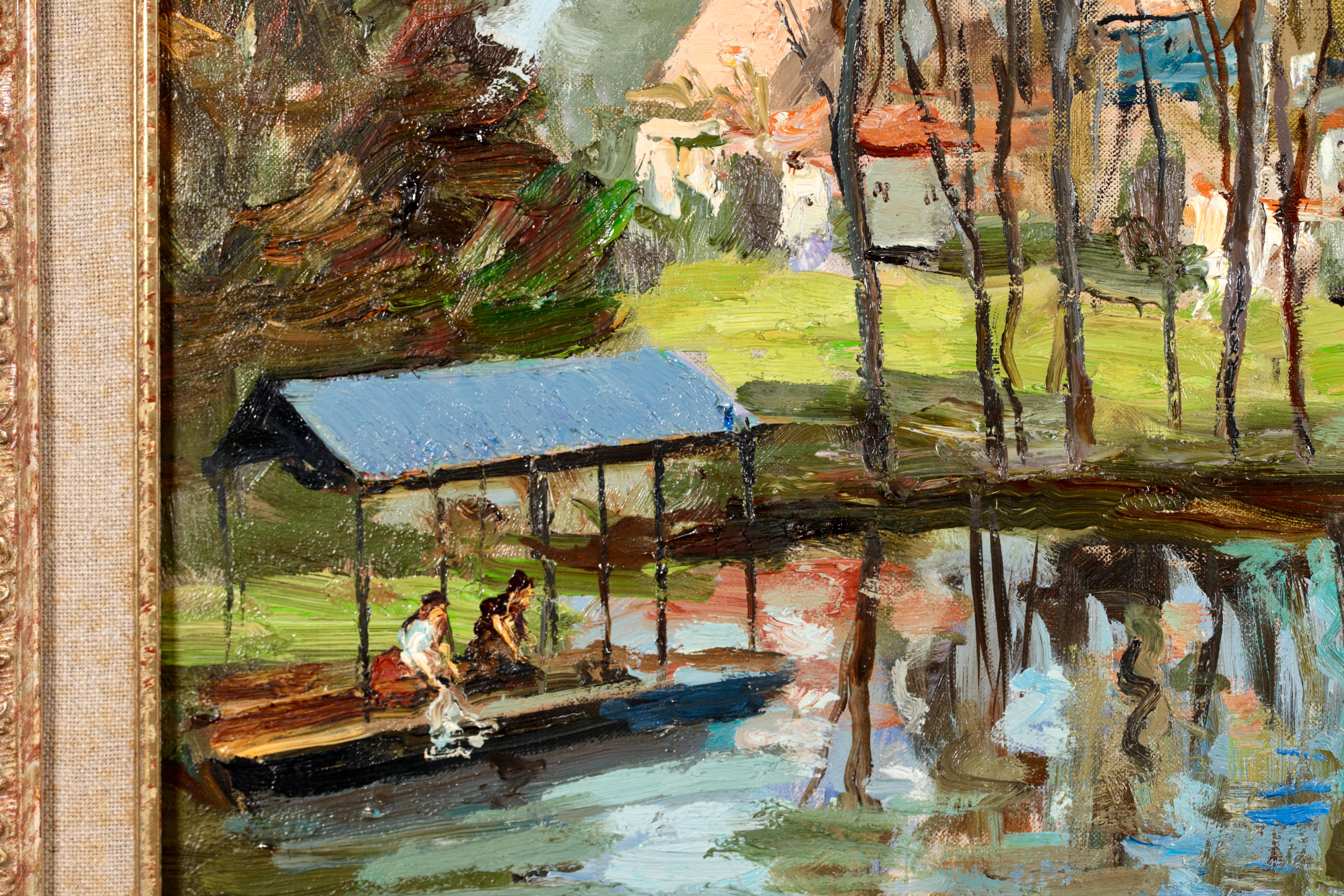 Lavoir sur la rivière - Impressionist Oil, Figures in Riverscape by Marcel Dyf 6
