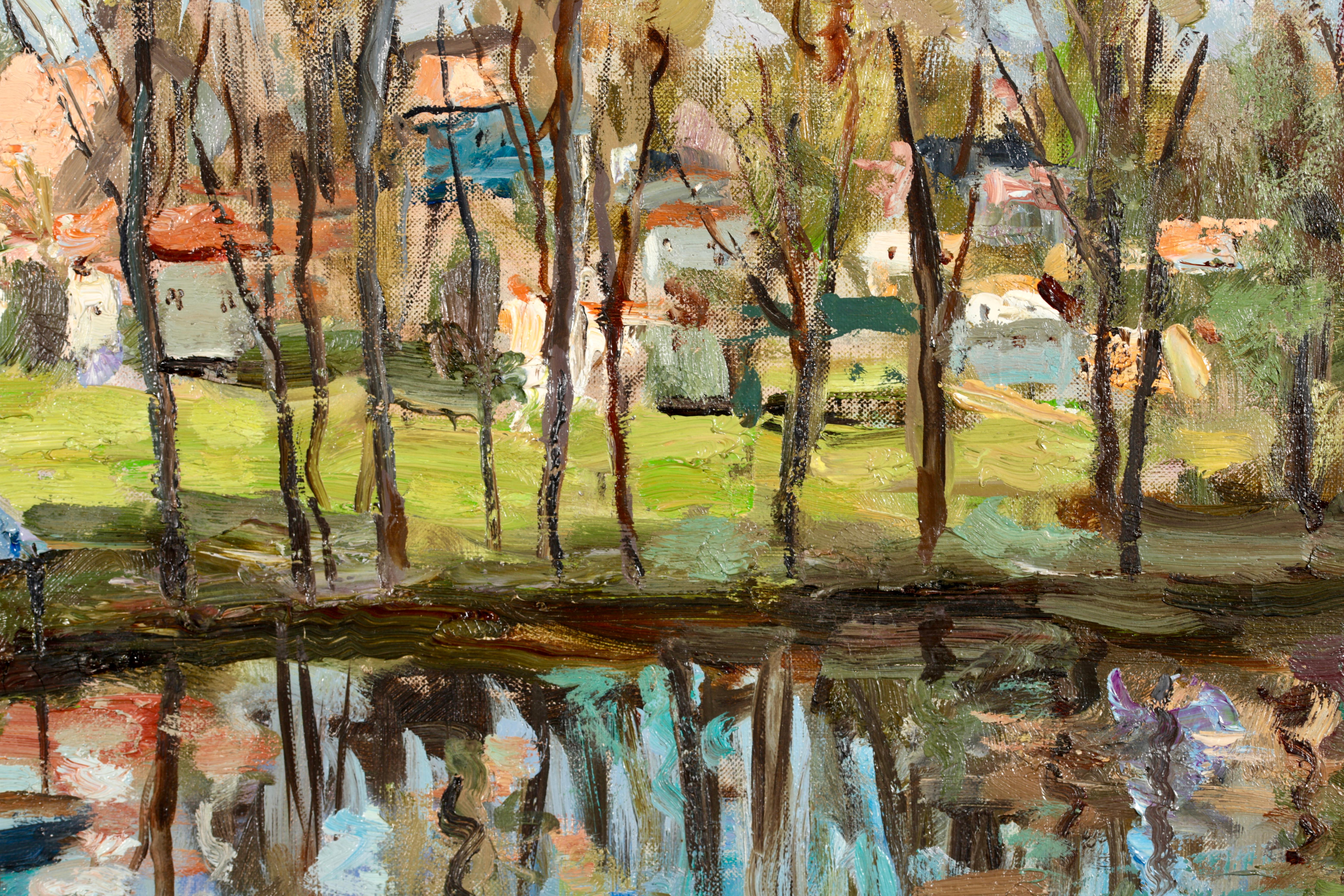 Lavoir sur la rivière - Impressionist Oil, Figures in Riverscape by Marcel Dyf 7