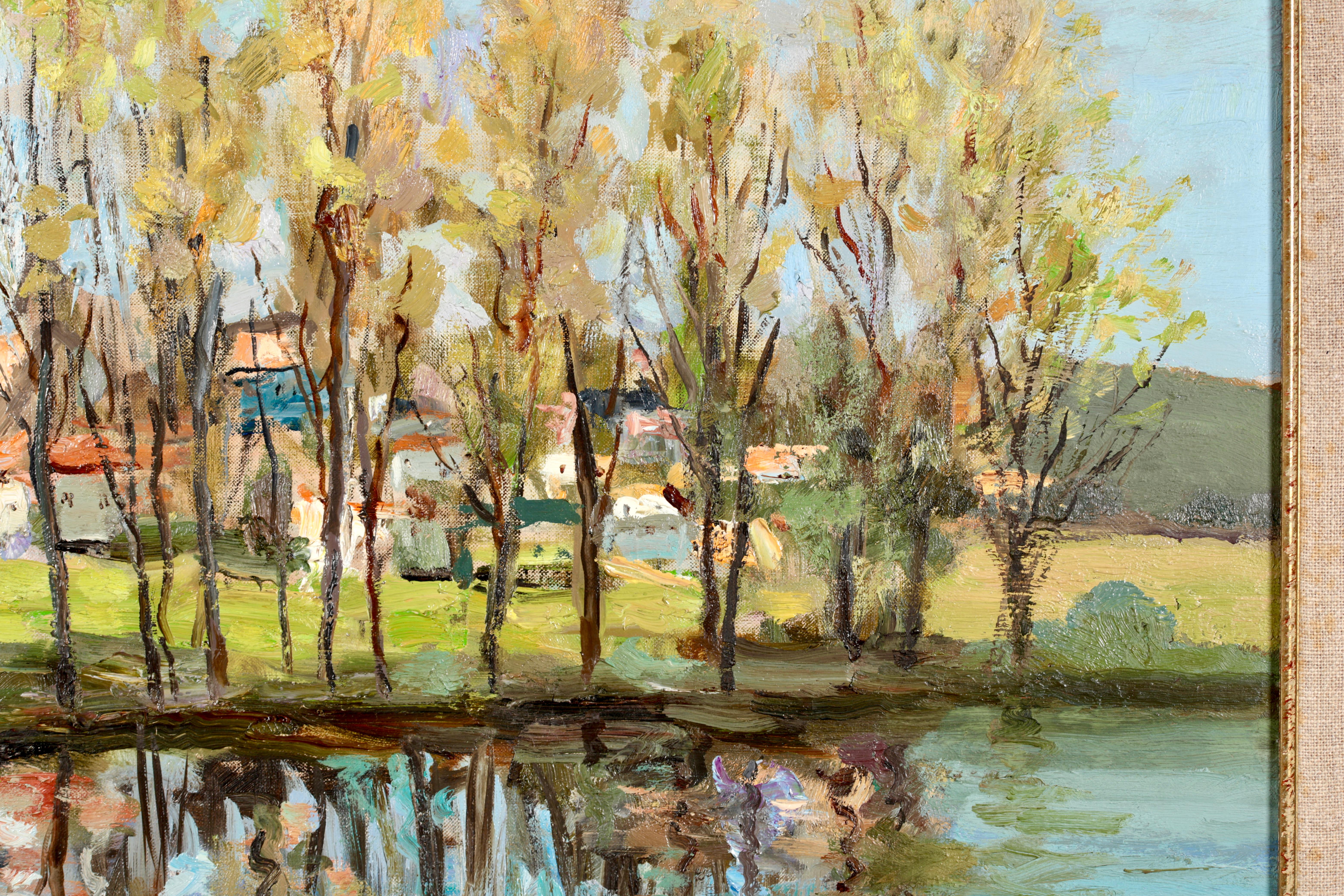 Lavoir sur la rivière - Impressionist Oil, Figures in Riverscape by Marcel Dyf 1