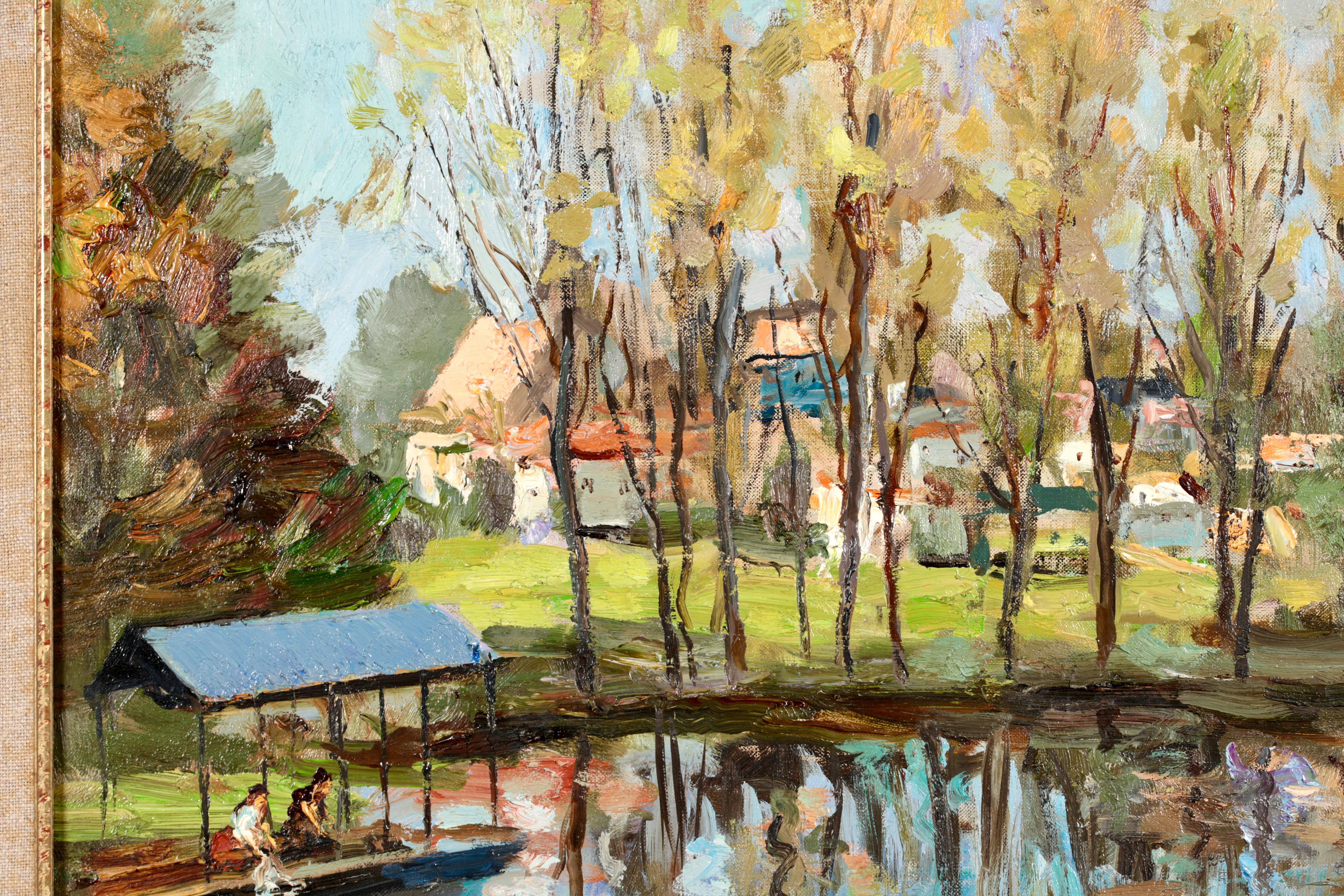 Lavoir sur la rivière - Impressionist Oil, Figures in Riverscape by Marcel Dyf 2
