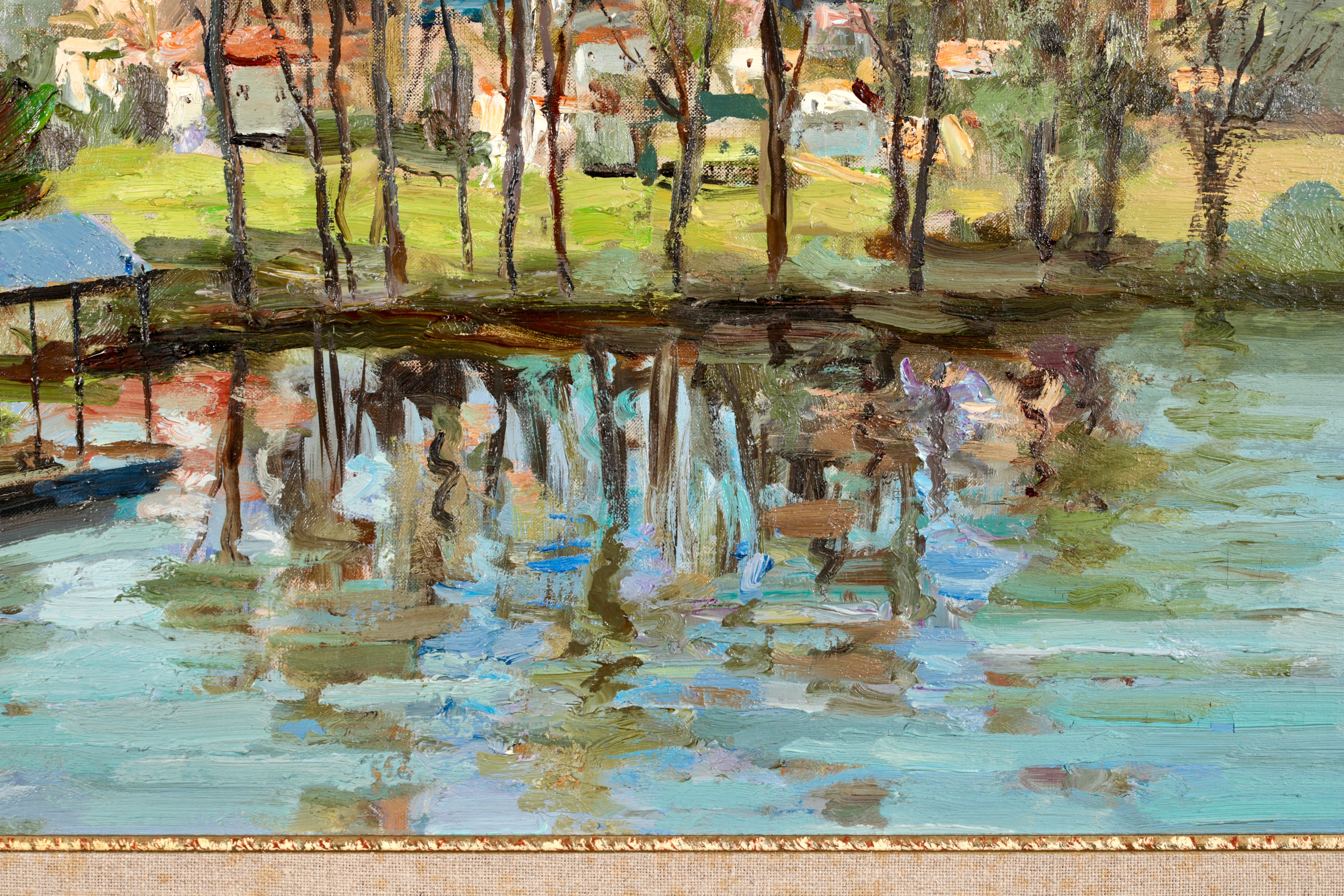 Lavoir sur la rivière - Impressionist Oil, Figures in Riverscape by Marcel Dyf 4