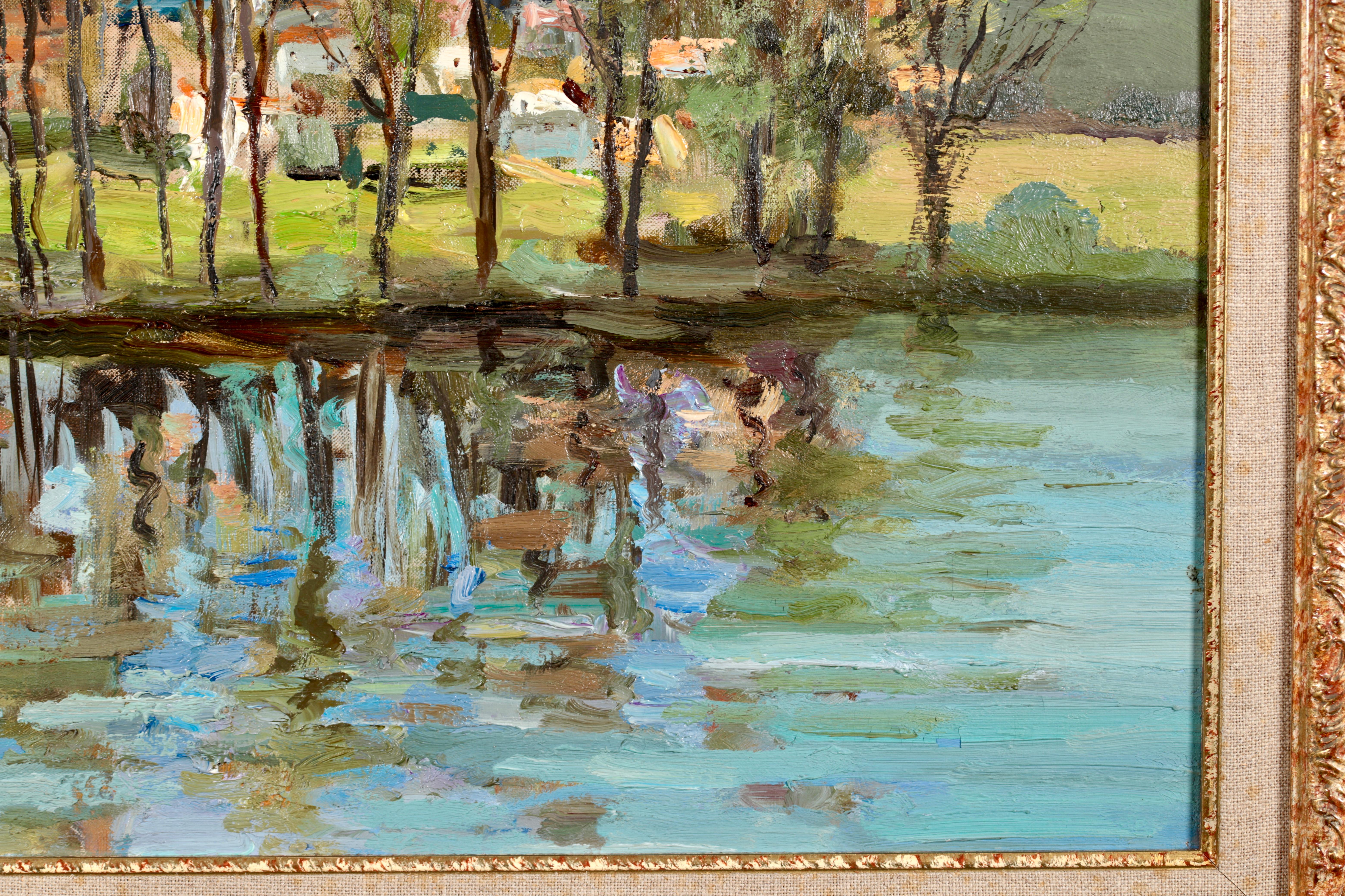 Lavoir sur la rivière - Impressionist Oil, Figures in Riverscape by Marcel Dyf 5