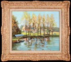 Lavoir sur la rivière - Impressionist Oil, Figures in Riverscape by Marcel Dyf