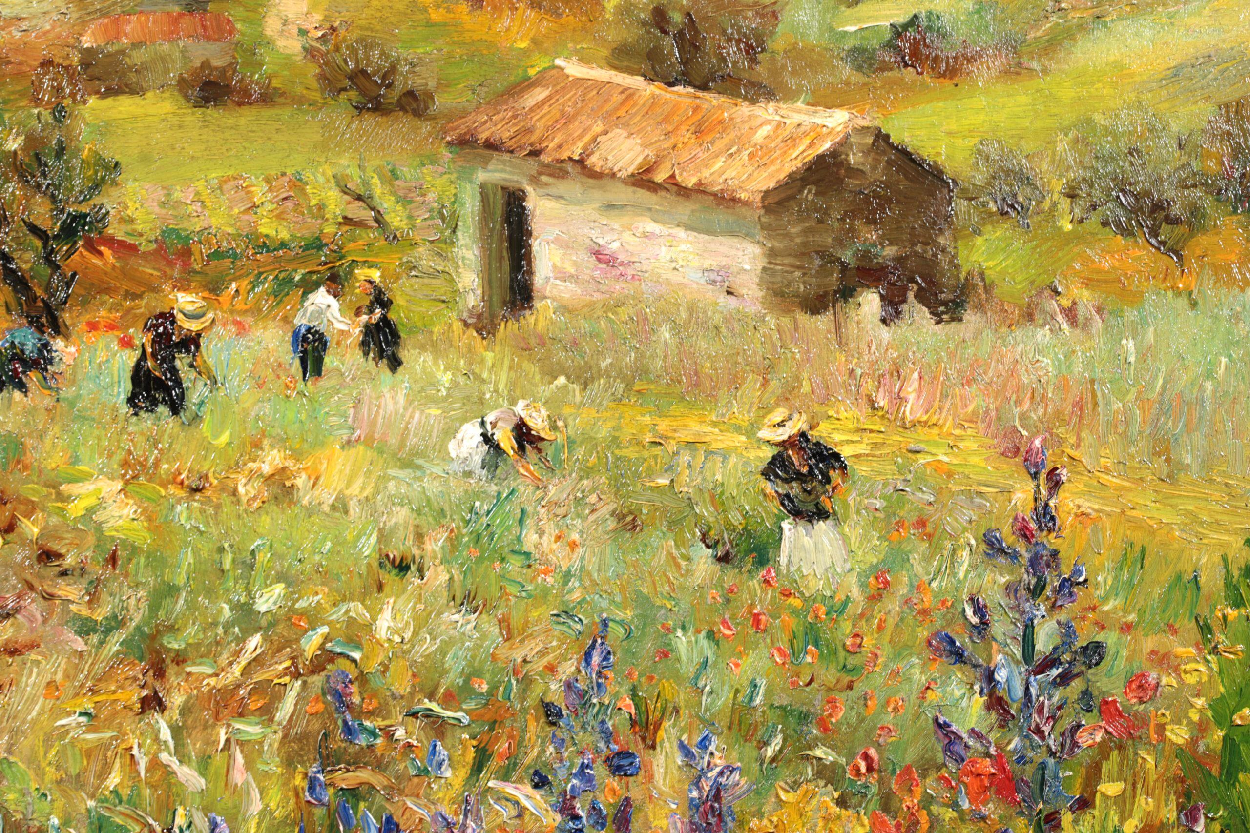 Le champ de coquelicots - Post Impressionist Landscape Oil Painting - Marcel Dyf For Sale 1