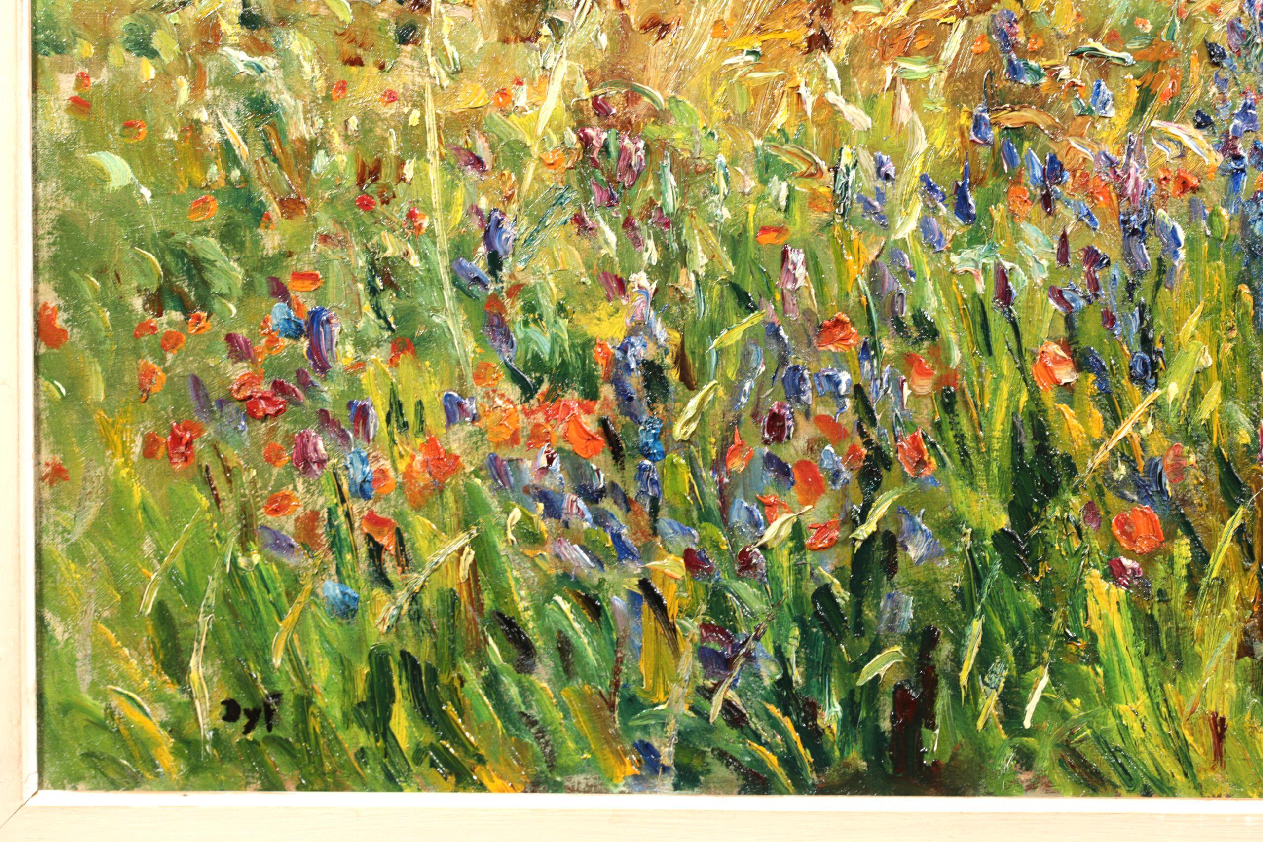 Le champ de coquelicots - Post Impressionist Landscape Oil Painting - Marcel Dyf For Sale 4