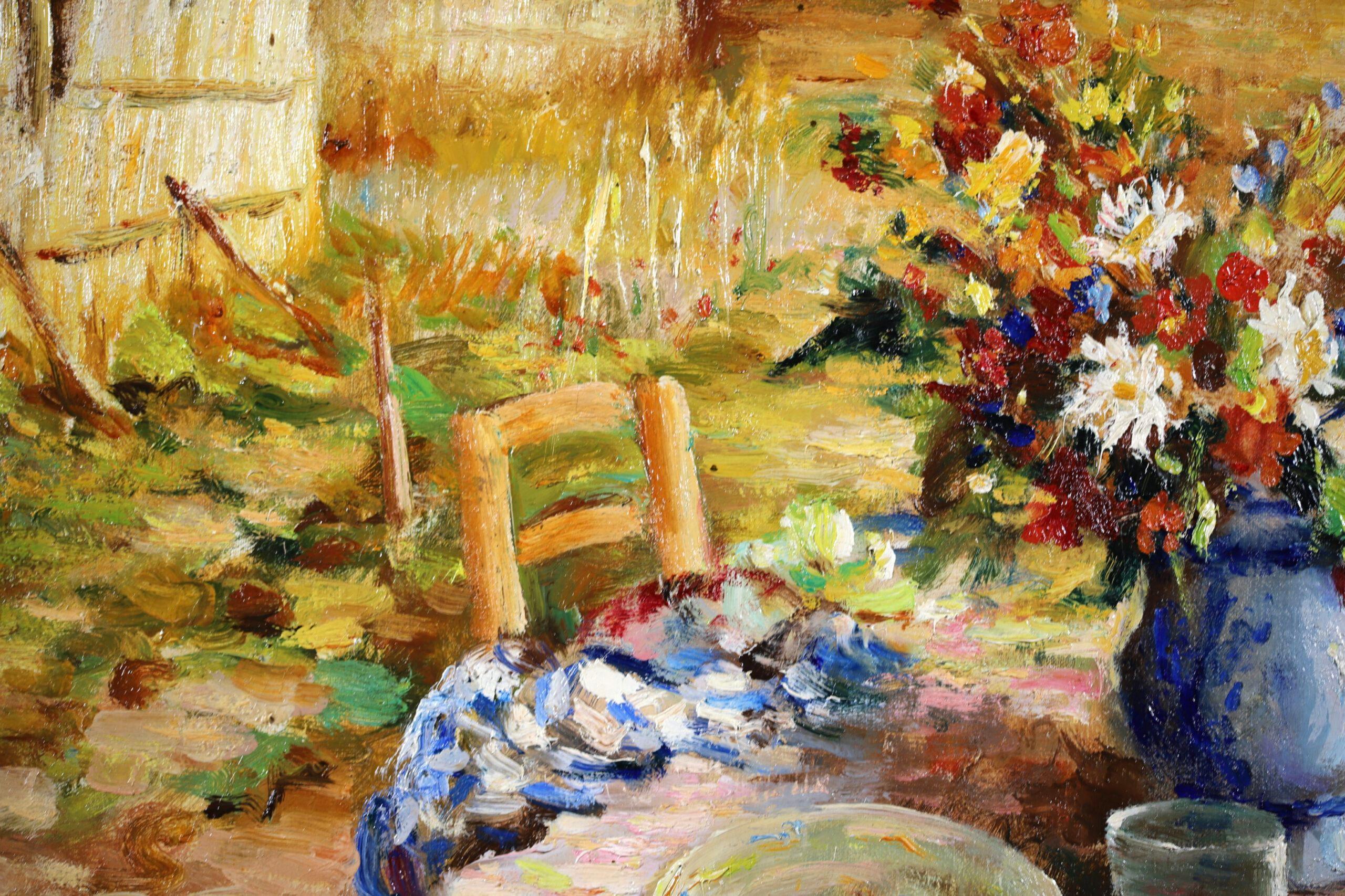Le Petit Dejeuner - Post Impressionist Landscape Oil Painting by Marcel Dyf For Sale 2