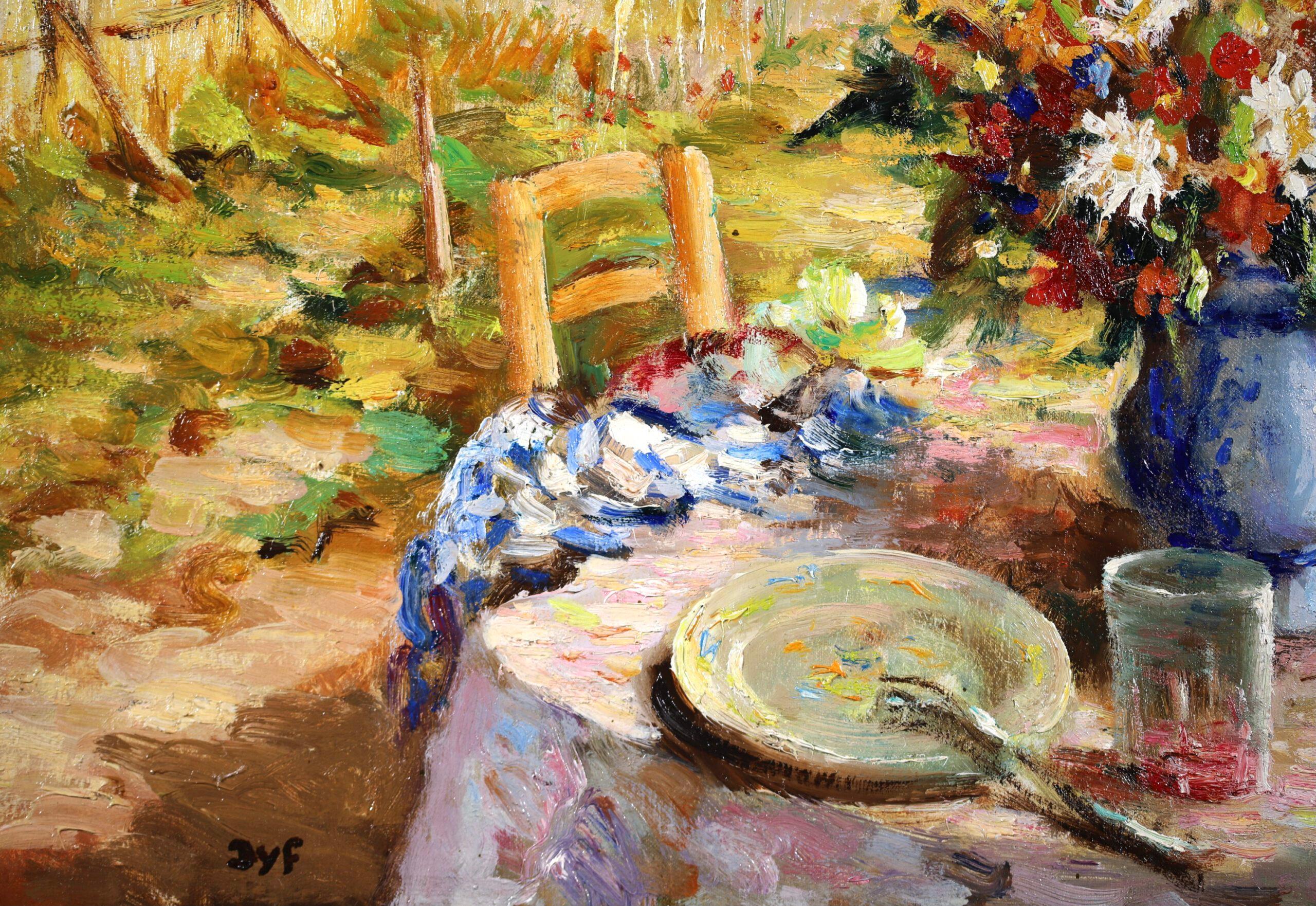 Le Petit Dejeuner - Post Impressionist Landscape Oil Painting by Marcel Dyf For Sale 3